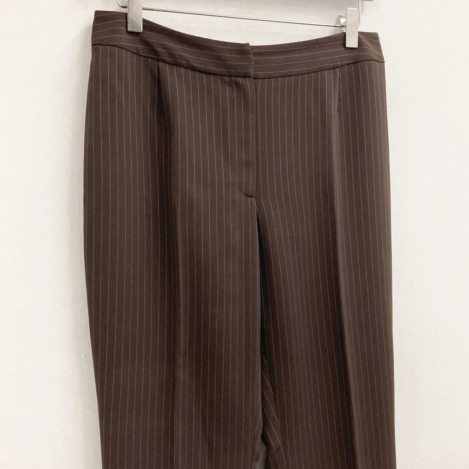 Next Trousers Size 12 Petite Brown Pinstripe Tailored Bootcut