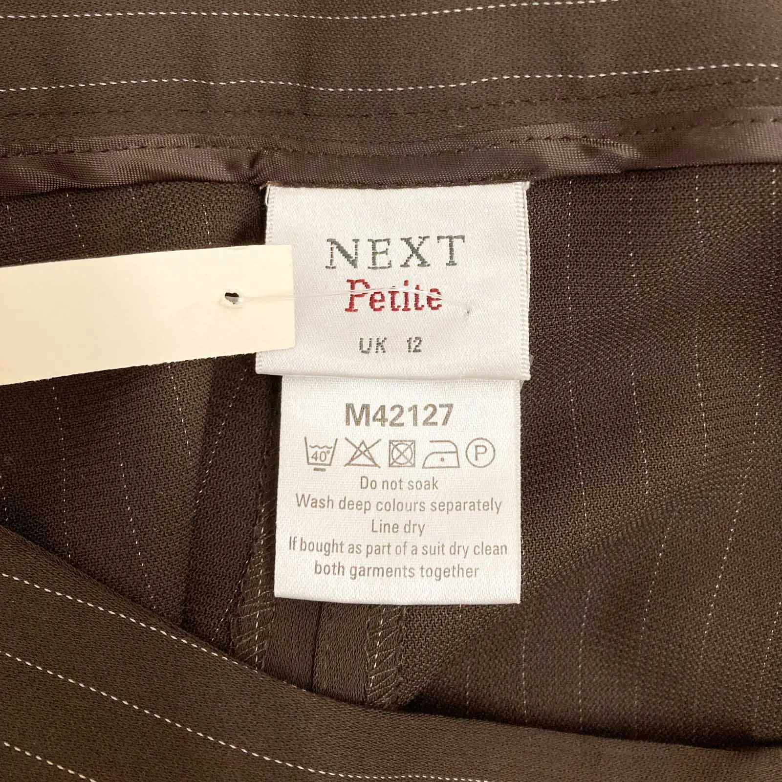 Next Trousers Size 12 Petite Brown Pinstripe Tailored Bootcut