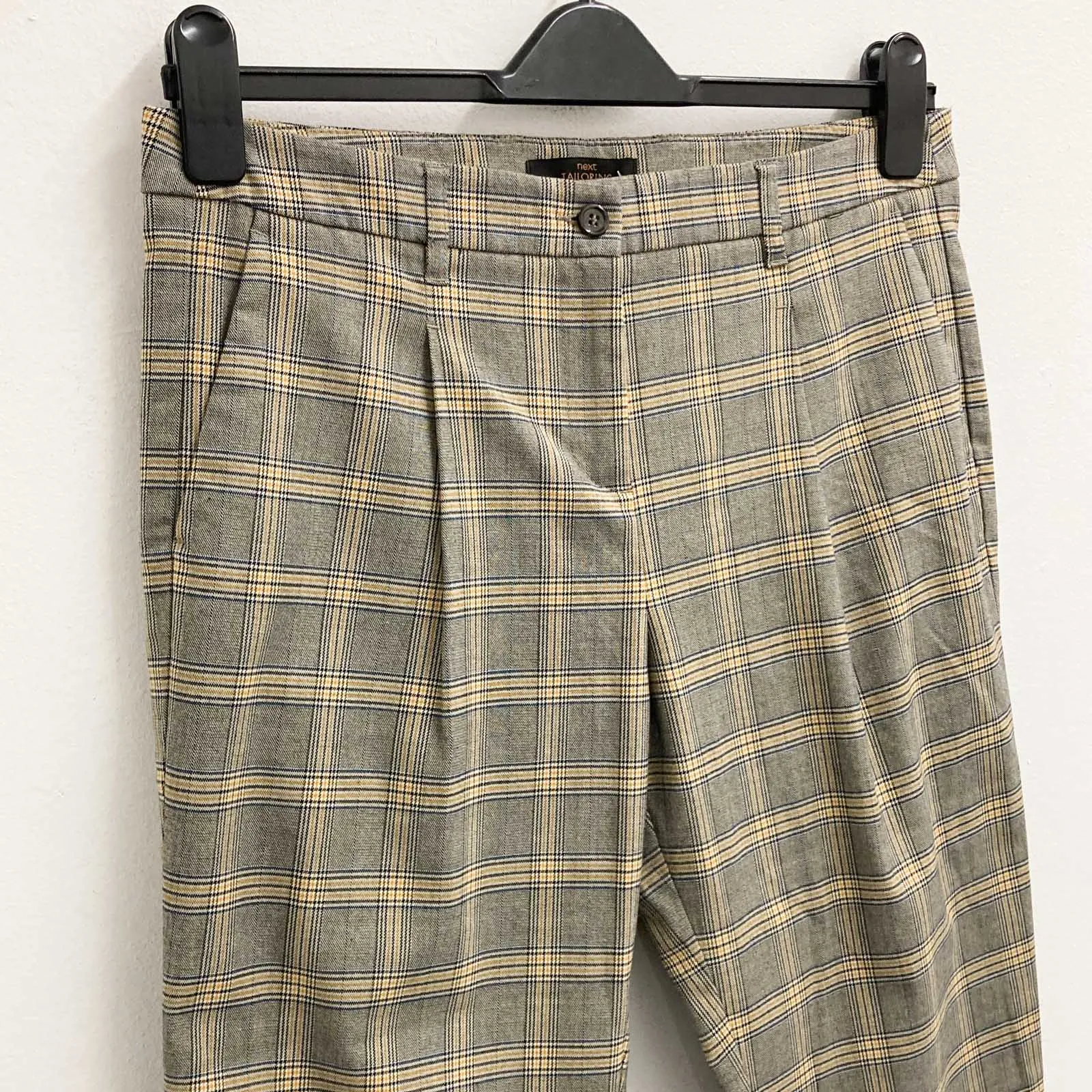 Next Trousers UK 14 Petite Grey Check Tailored Cropped