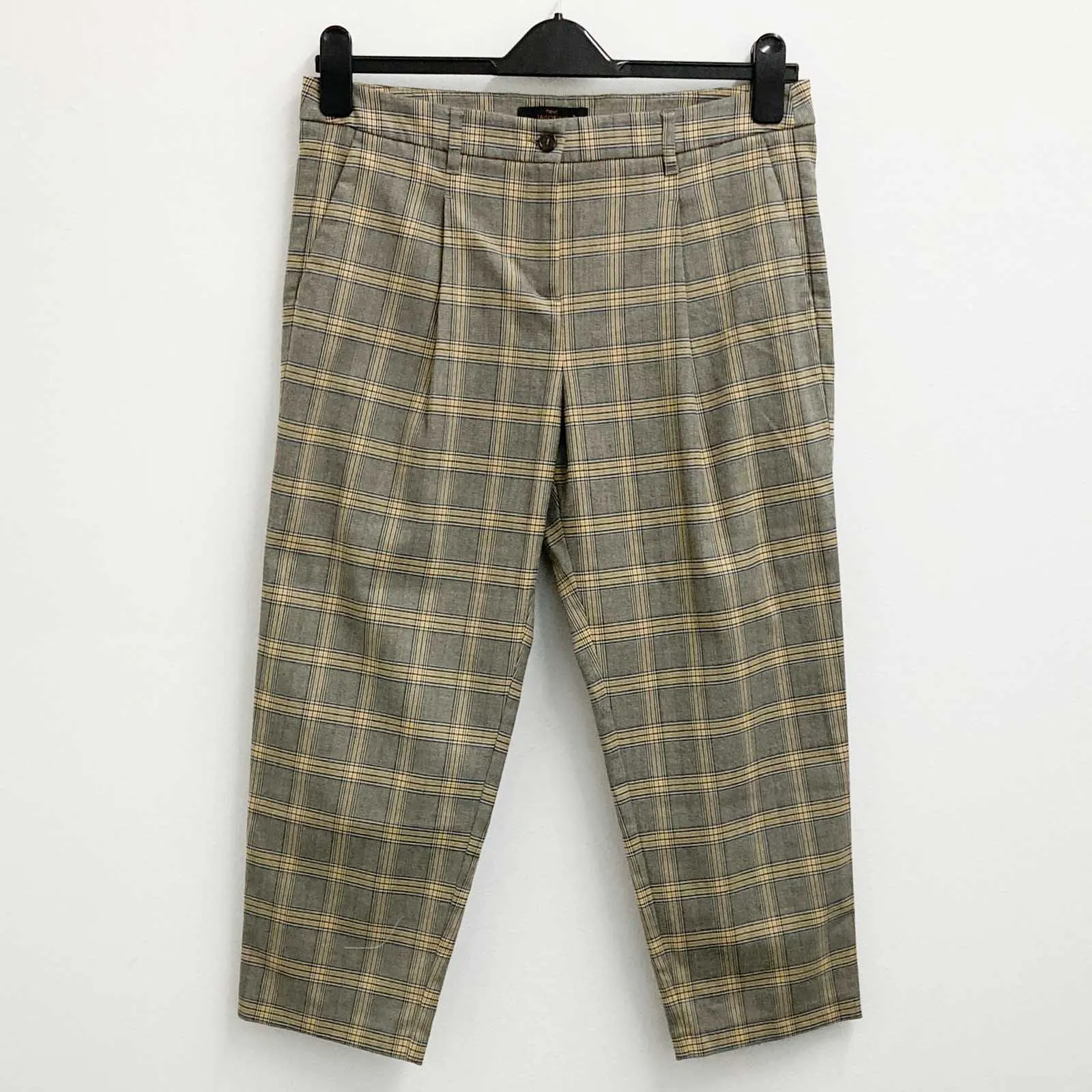 Next Trousers UK 14 Petite Grey Check Tailored Cropped