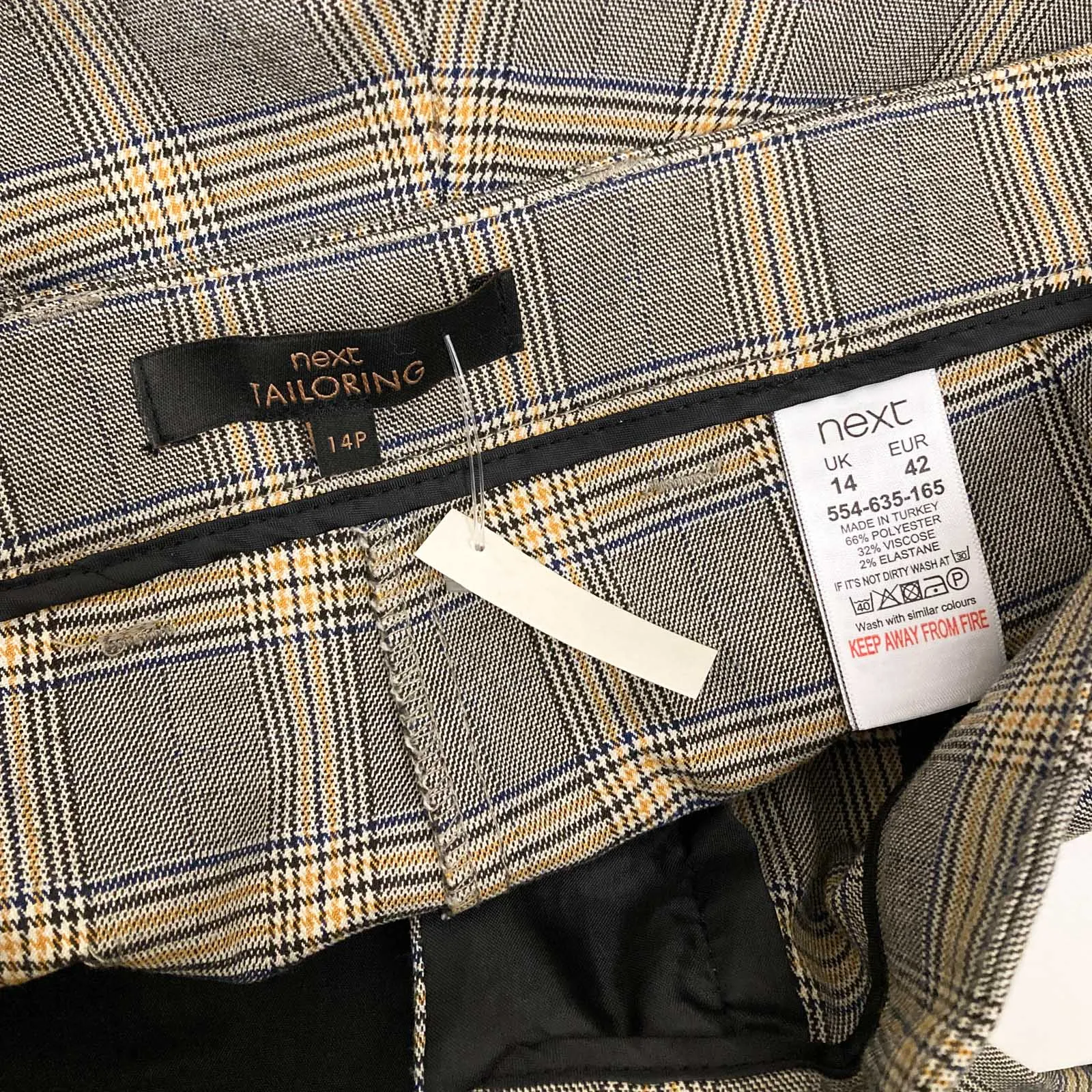 Next Trousers UK 14 Petite Grey Check Tailored Cropped