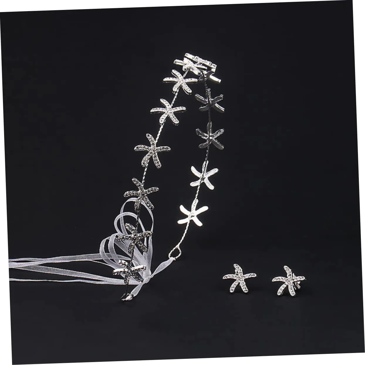 NOLITOY 1set Silver Star Hair Accessories for Weddings Bridal Headband with Earrings Rhinestone Sea Star Design Hair Jewelry for Special Occasions for Brides and Parties