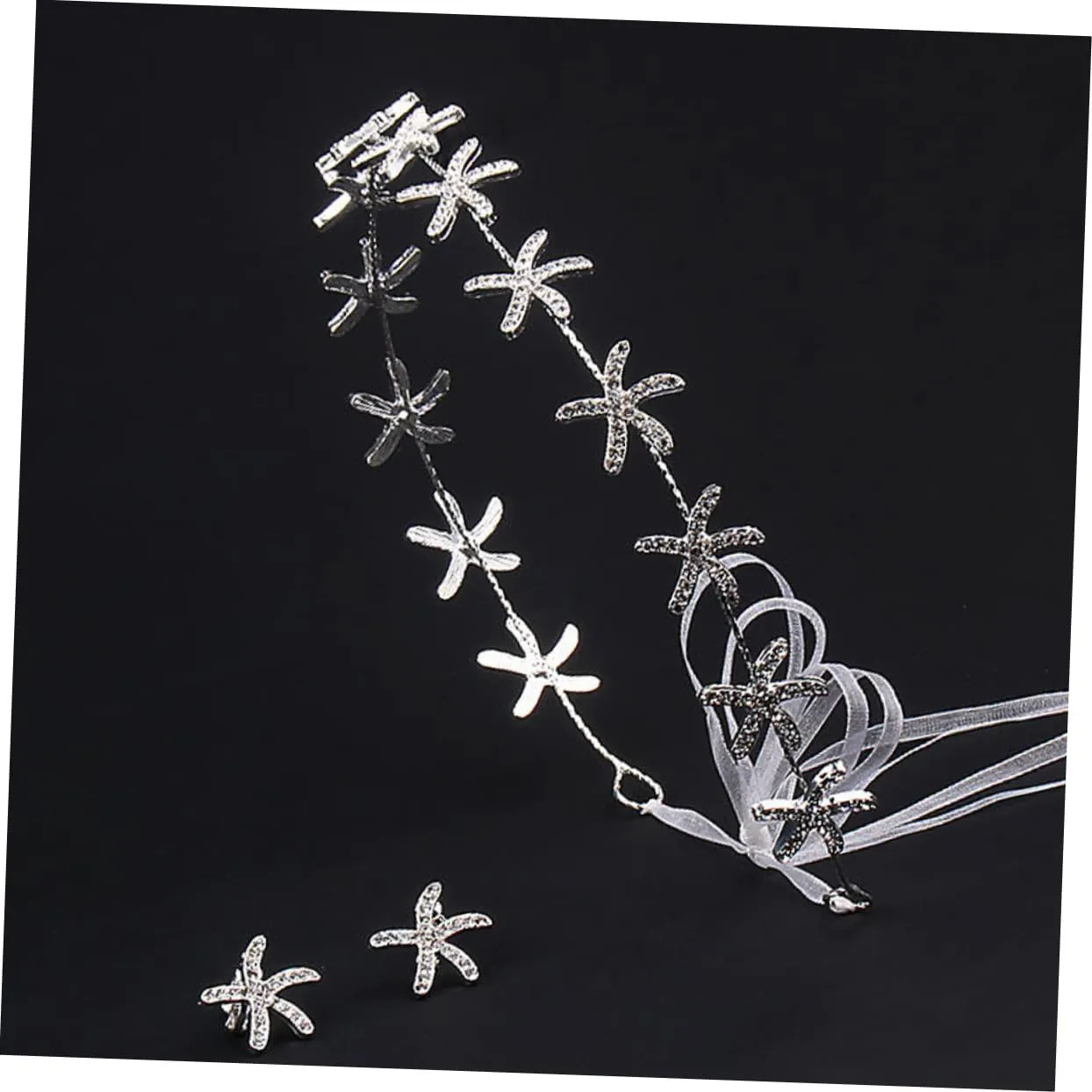 NOLITOY 1set Silver Star Hair Accessories for Weddings Bridal Headband with Earrings Rhinestone Sea Star Design Hair Jewelry for Special Occasions for Brides and Parties