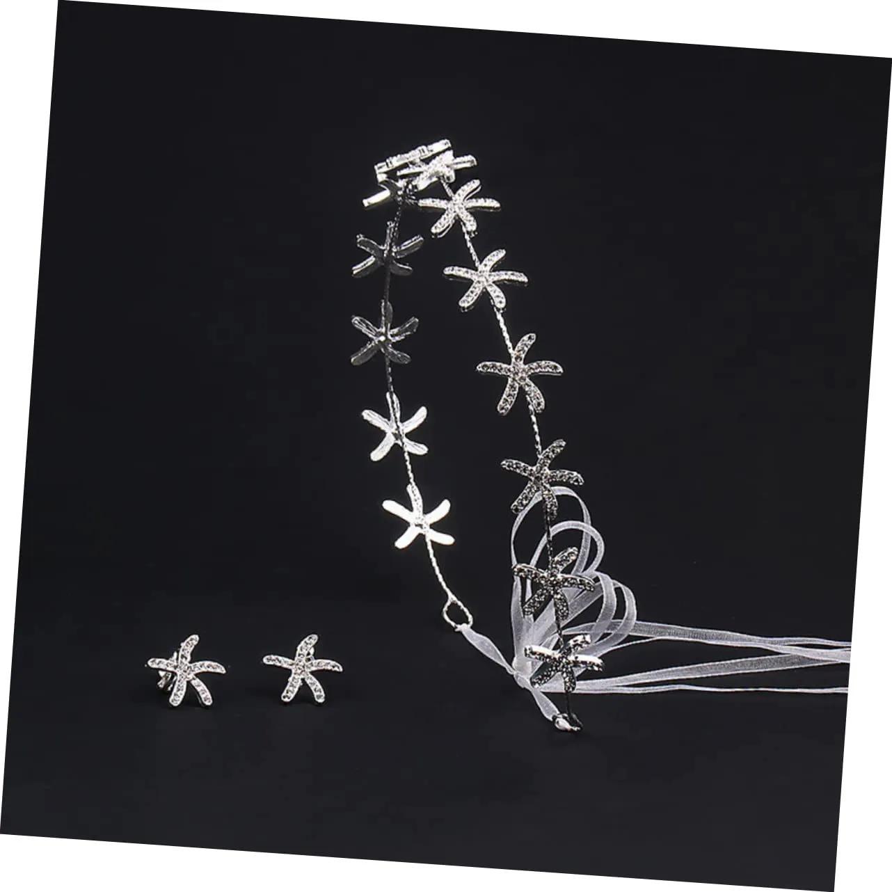 NOLITOY 1set Silver Star Hair Accessories for Weddings Bridal Headband with Earrings Rhinestone Sea Star Design Hair Jewelry for Special Occasions for Brides and Parties