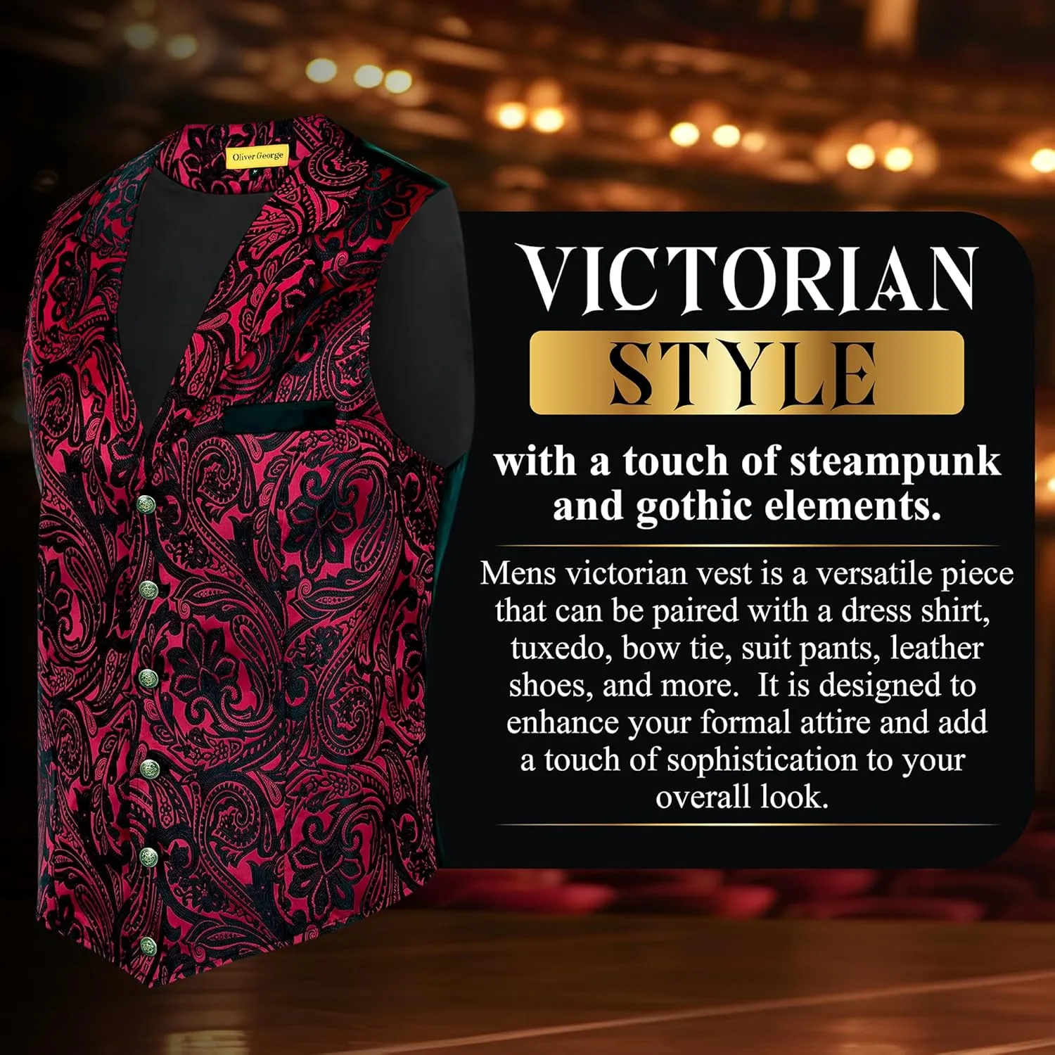 Oliver George Men's Victorian Suit Jacket & Waistcoat - Steampunk Gothic Paisley Design