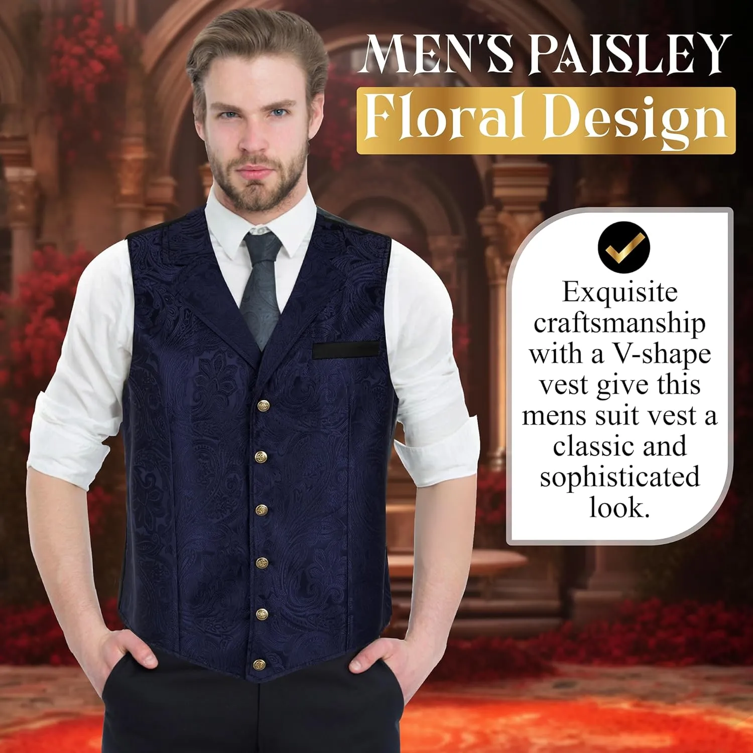Oliver George Men's Victorian Suit Jacket & Waistcoat - Steampunk Gothic Paisley Design