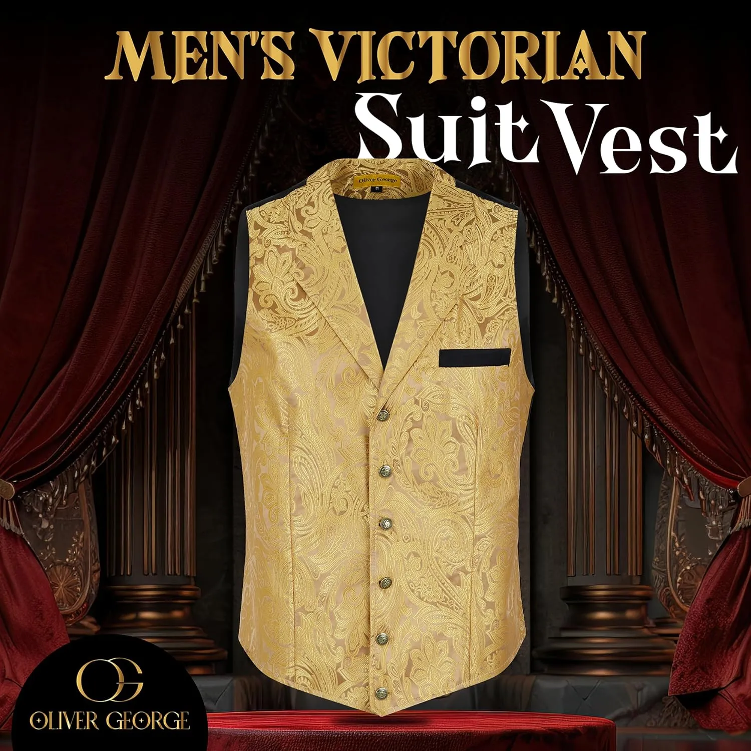 Oliver George Men's Victorian Suit Jacket & Waistcoat - Steampunk Gothic Paisley Design