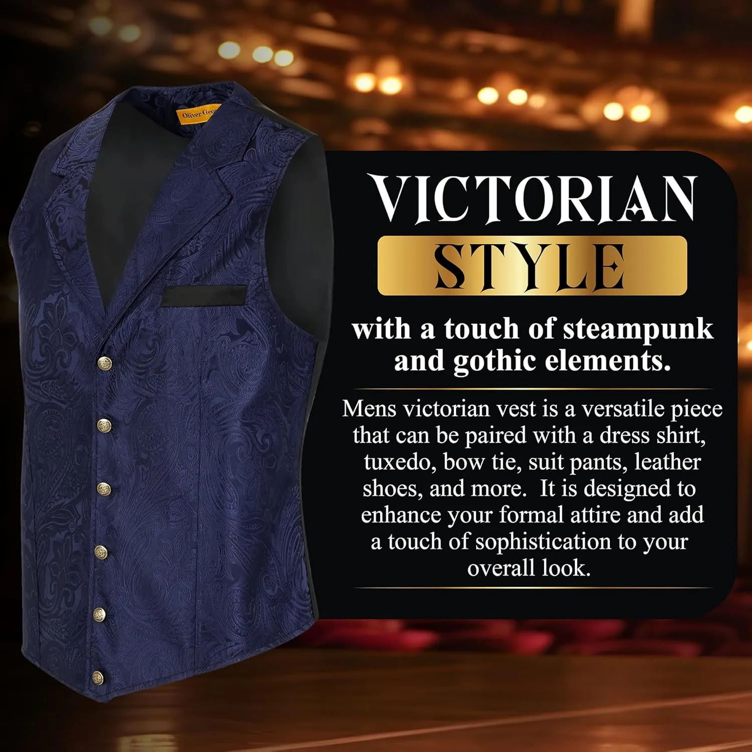 Oliver George Men's Victorian Suit Jacket & Waistcoat - Steampunk Gothic Paisley Design
