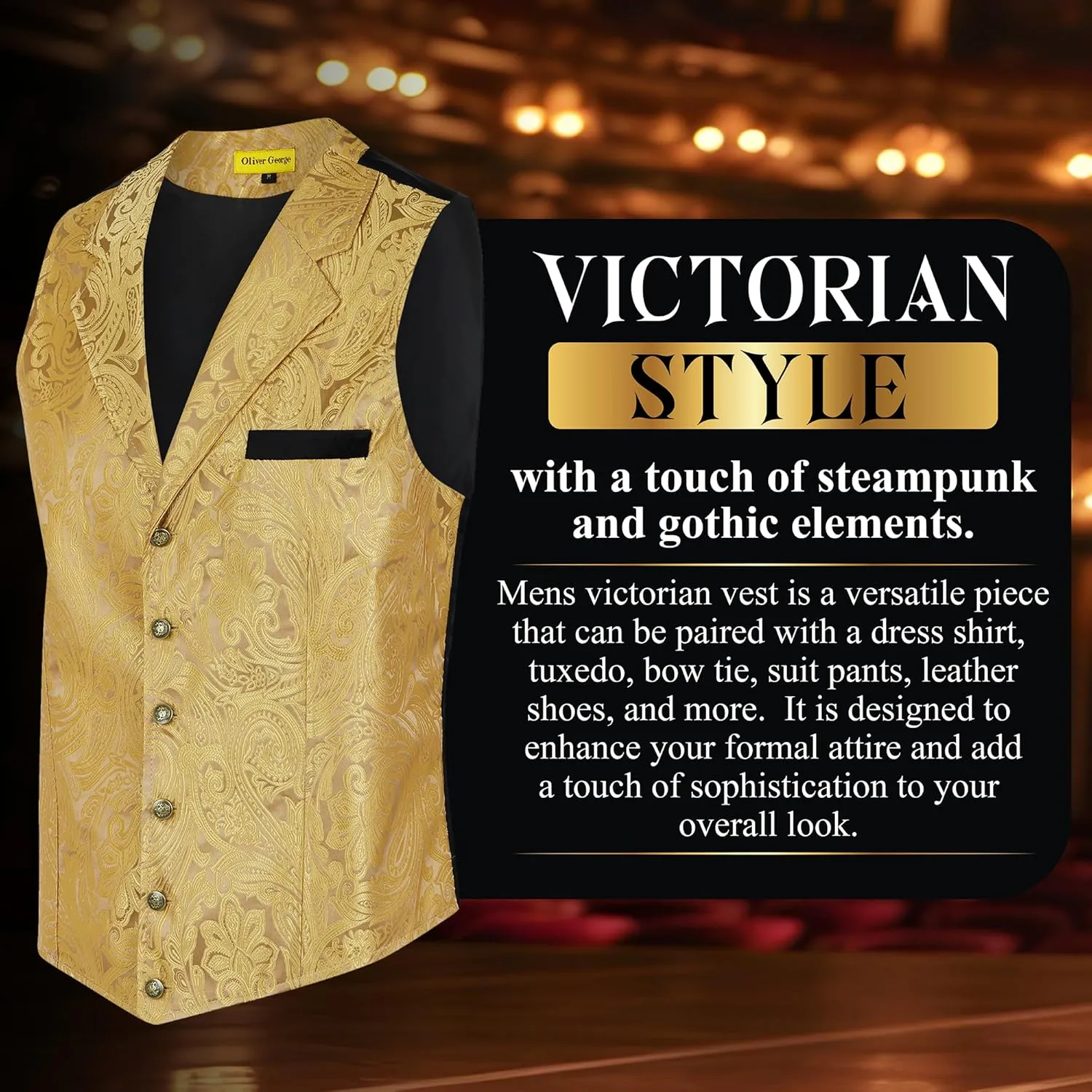 Oliver George Men's Victorian Suit Jacket & Waistcoat - Steampunk Gothic Paisley Design