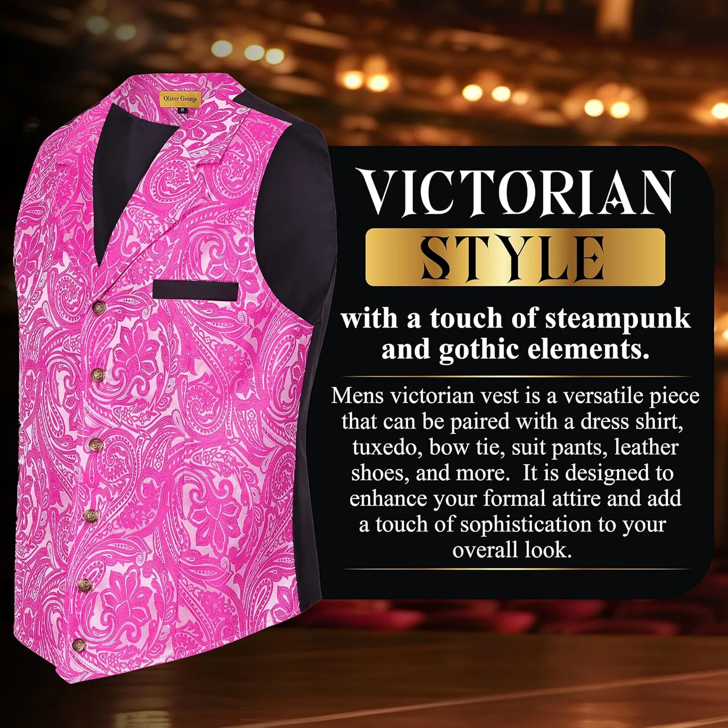 Oliver George Men's Victorian Suit Jacket & Waistcoat - Steampunk Gothic Paisley Design