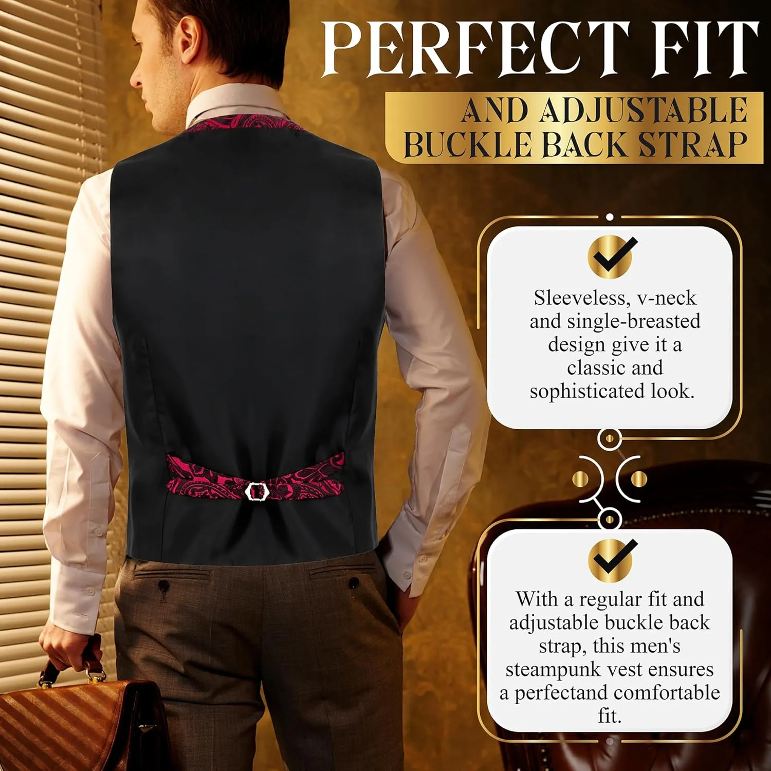 Oliver George Men's Victorian Suit Jacket & Waistcoat - Steampunk Gothic Paisley Design