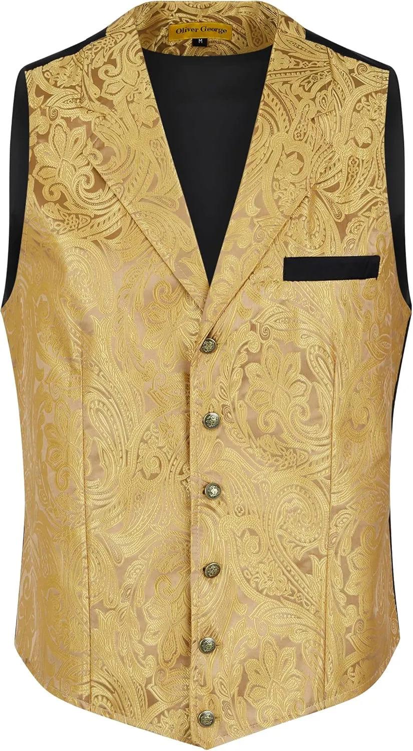 Oliver George Men's Victorian Suit Jacket & Waistcoat - Steampunk Gothic Paisley Design