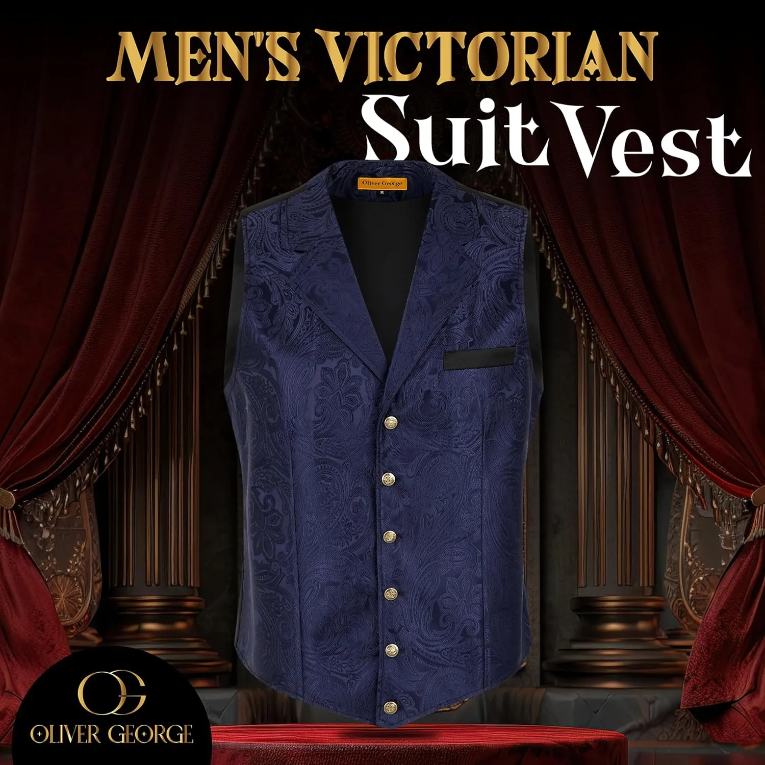 Oliver George Men's Victorian Suit Jacket & Waistcoat - Steampunk Gothic Paisley Design