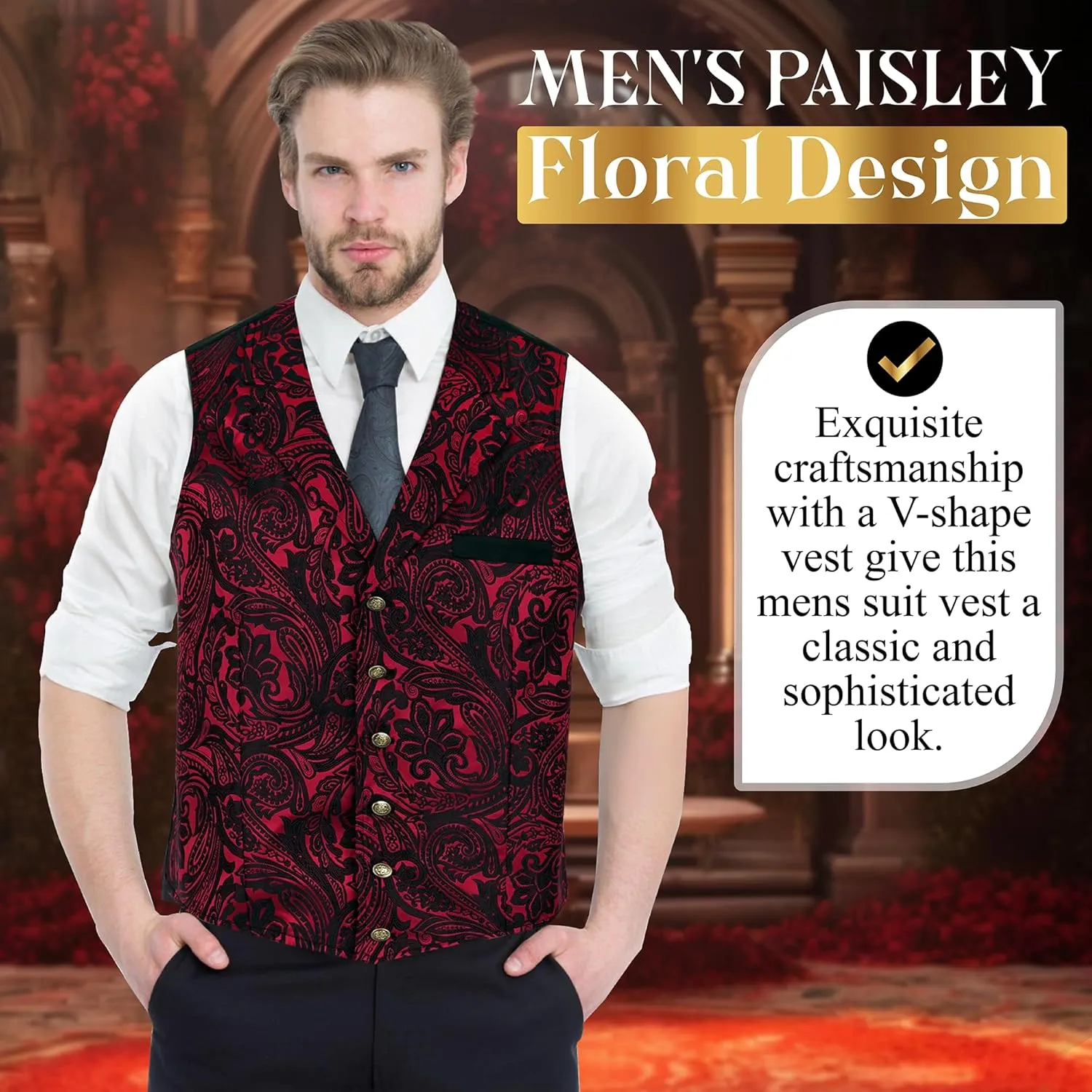 Oliver George Men's Victorian Suit Jacket & Waistcoat - Steampunk Gothic Paisley Design