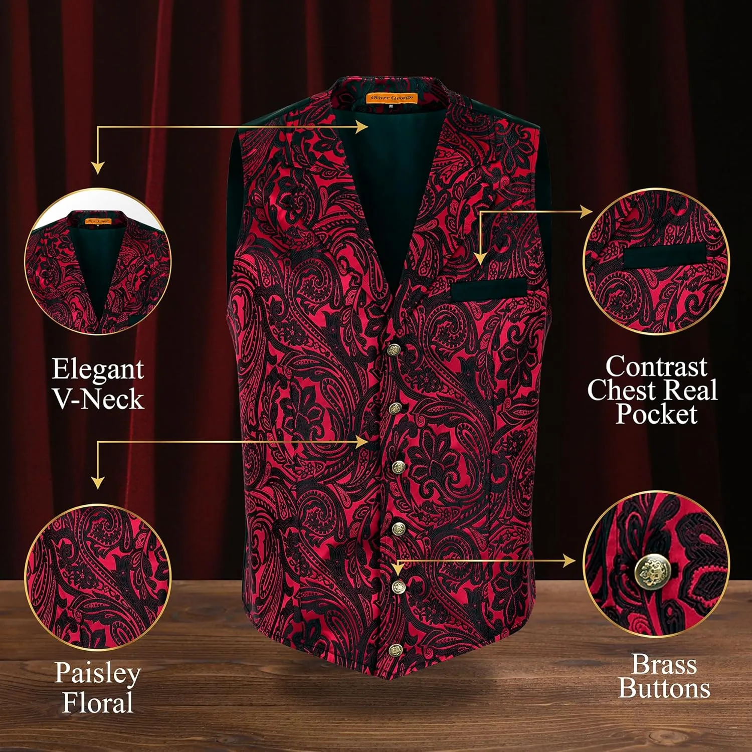 Oliver George Men's Victorian Suit Jacket & Waistcoat - Steampunk Gothic Paisley Design