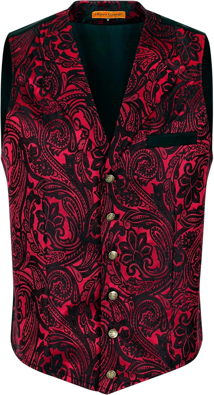 Oliver George Men's Victorian Suit Jacket & Waistcoat - Steampunk Gothic Paisley Design
