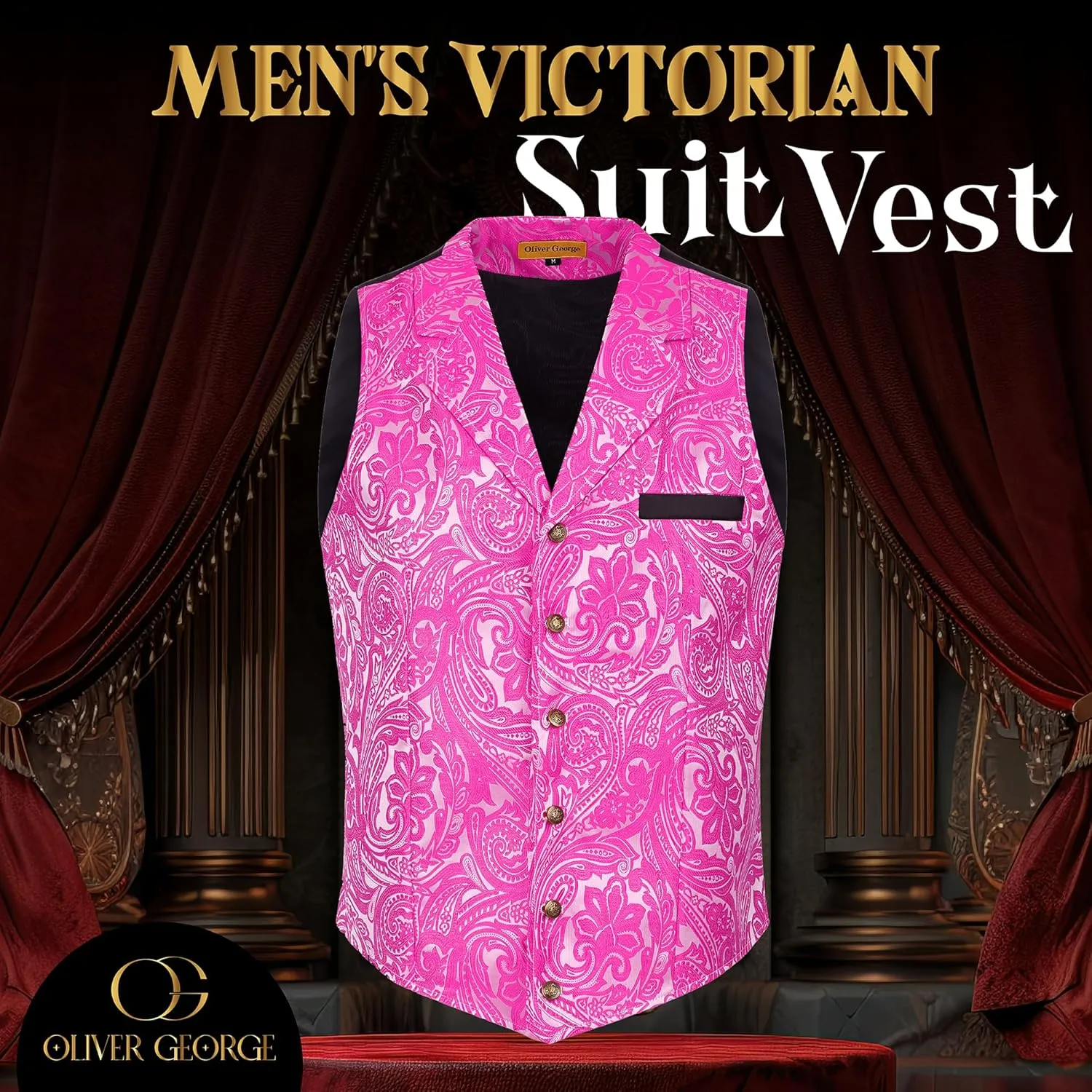 Oliver George Men's Victorian Suit Jacket & Waistcoat - Steampunk Gothic Paisley Design