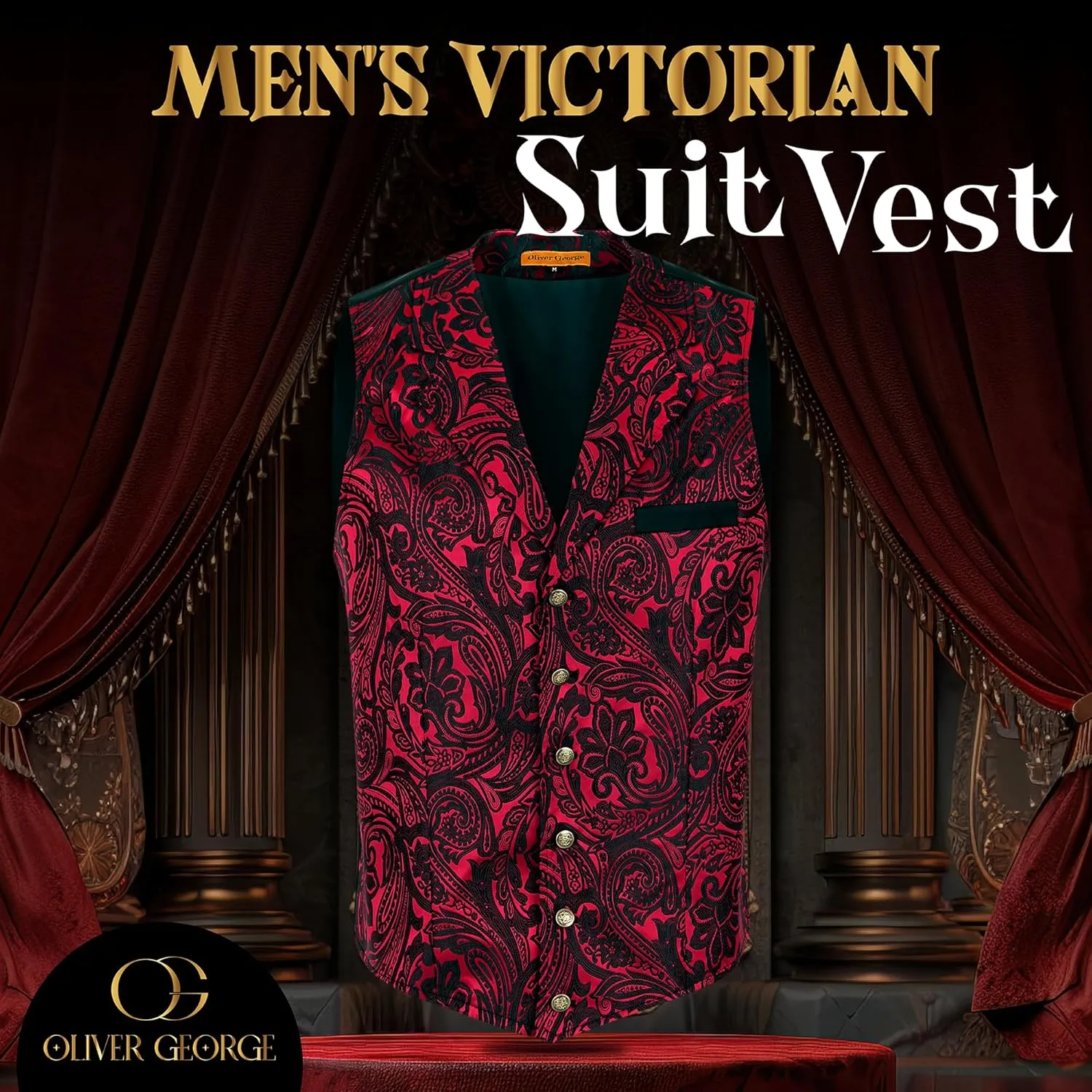 Oliver George Men's Victorian Suit Jacket & Waistcoat - Steampunk Gothic Paisley Design
