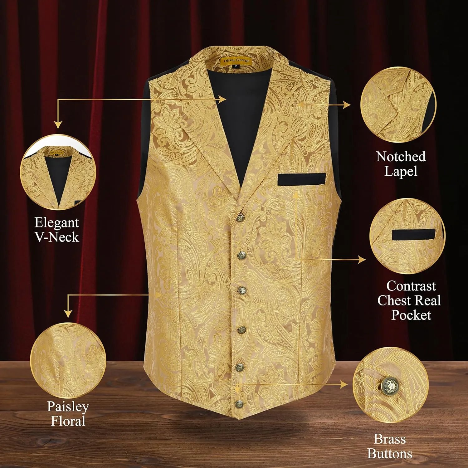 Oliver George Men's Victorian Suit Jacket & Waistcoat - Steampunk Gothic Paisley Design