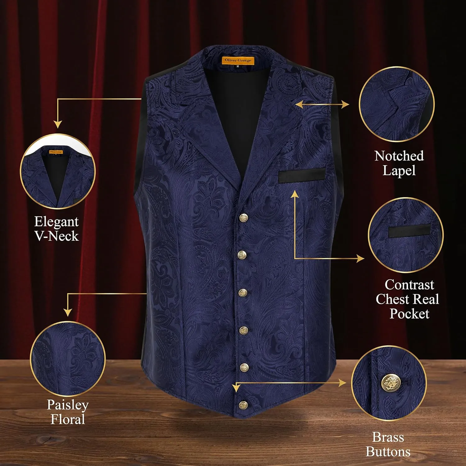 Oliver George Men's Victorian Suit Jacket & Waistcoat - Steampunk Gothic Paisley Design