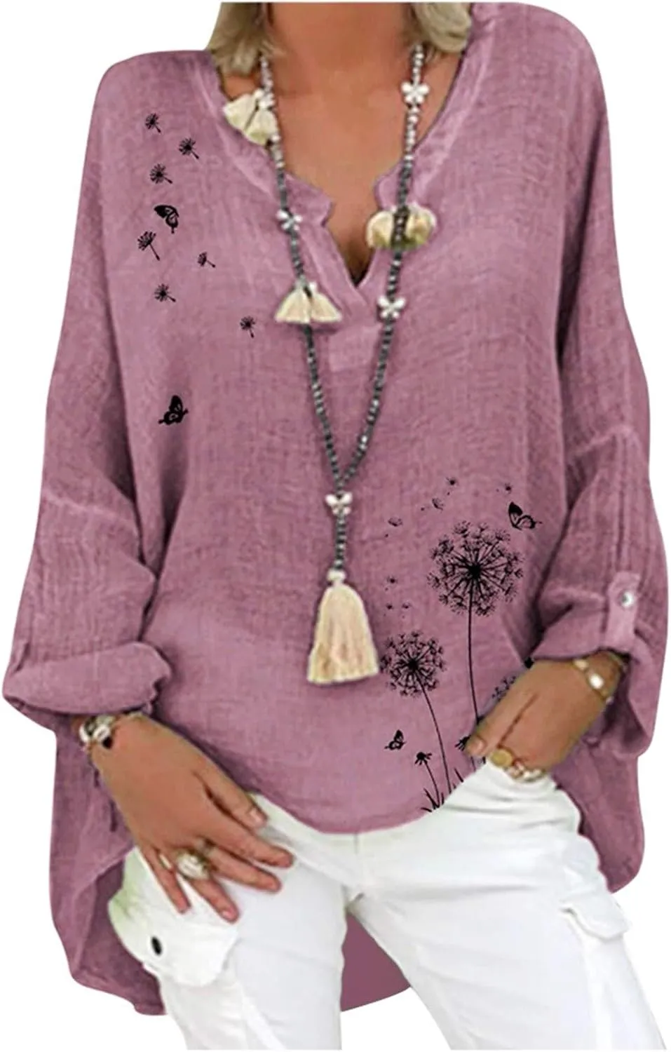 Ollysqiar Zip up Hoodies for Women,Women Long Sleeve T-Shirt Plus Size Casual Floral Print Loose V-Neck Shirt Blouse Top