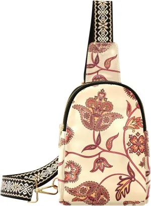 Oriental Ethnic Embroidery Fanny Pack Crossbody PC Leather Small Sling Bag for Women Ancient Indian Fashion Waist Packs Chest Bag for Travel Sports Running Hiking