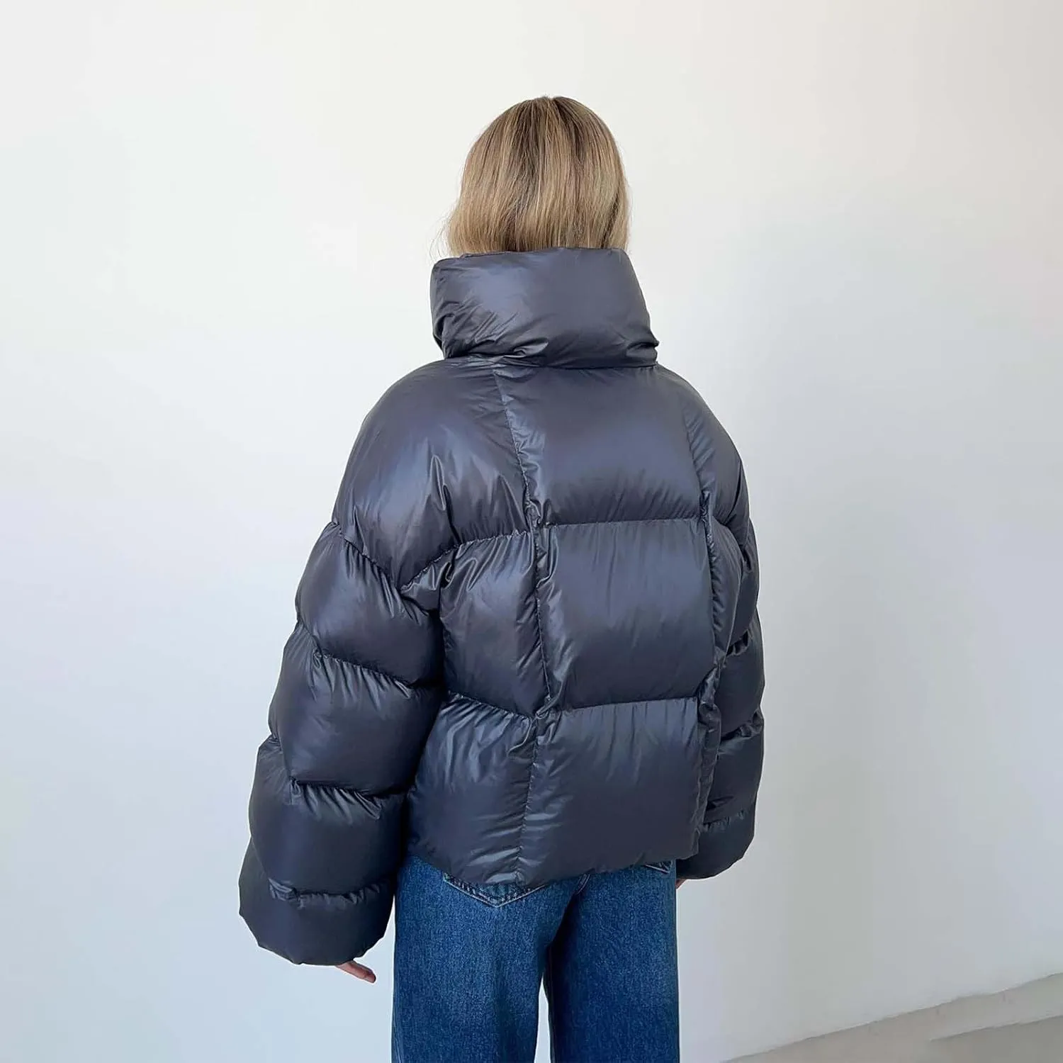Oversized Down Jackets Womens Thickened Short Padded Y2k Puffer Pockets Cropped Winter Coats Outerwear Removable Hood