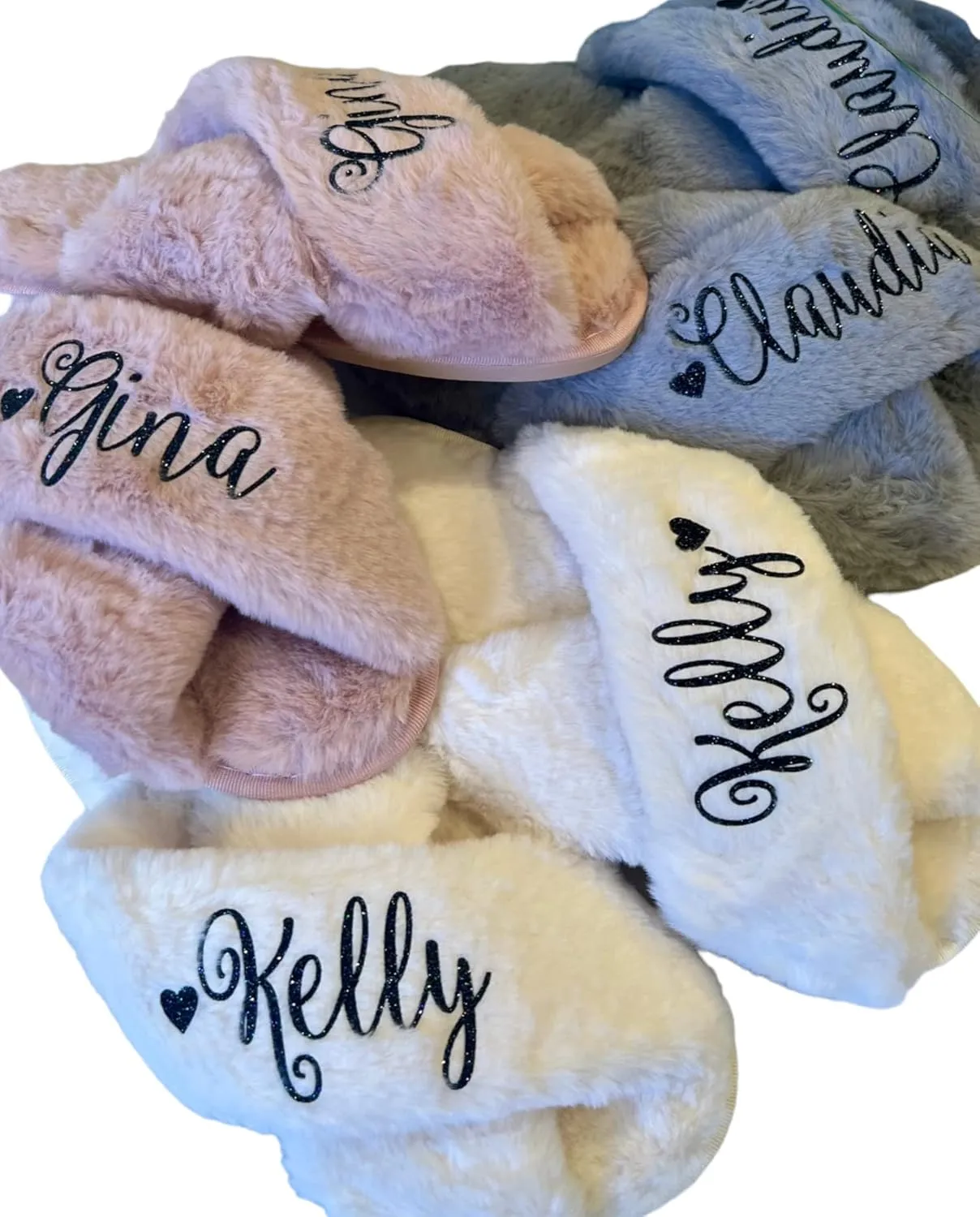 Personalized Fluffy Slippers - Easter Gifts for Women - Bridal Party Gifts - Mothers Day Gift Box Ideas for Mom, Girlfriend - Bridesmaid Slippers Gifts - Wedding Party Presents