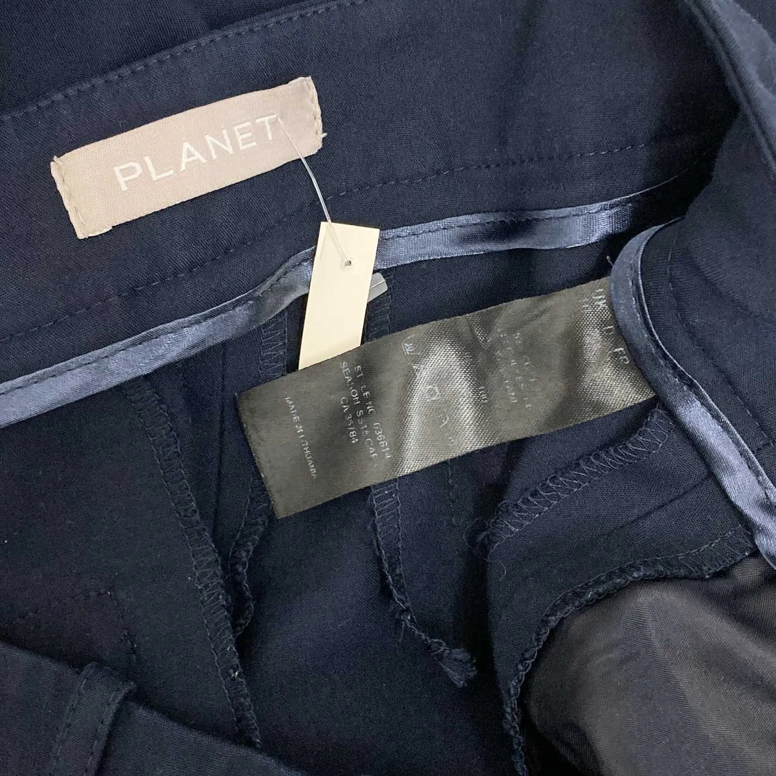 Planet Trousers Size 10 Navy Cotton Blend Tailored Tapered Leg