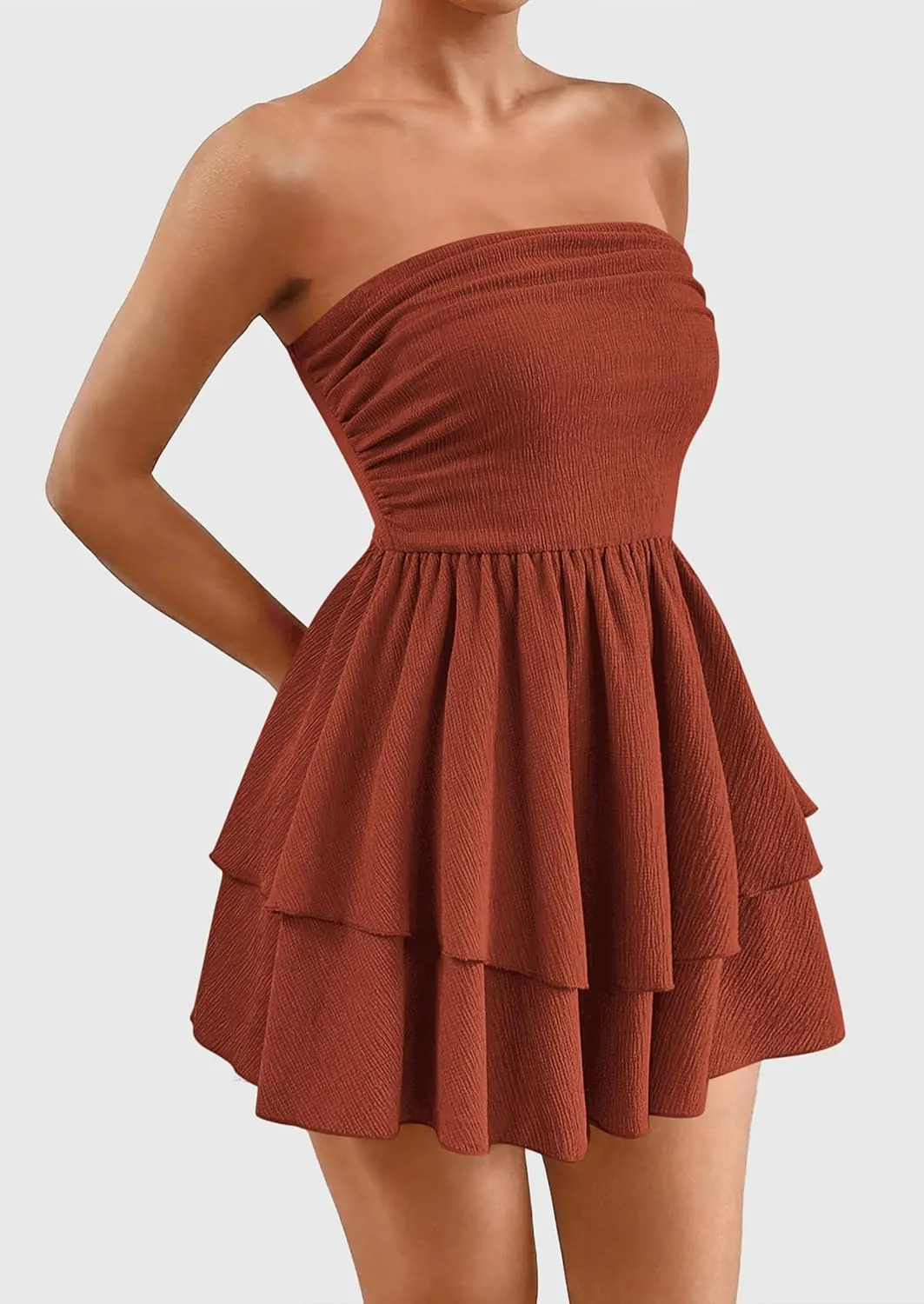 PRETTYGARDEN Women's 2025 Summer Strapless Tube Mini Dress Off Shoulder Smocked Ruffle A Line Flowy Short Party Club Dresses