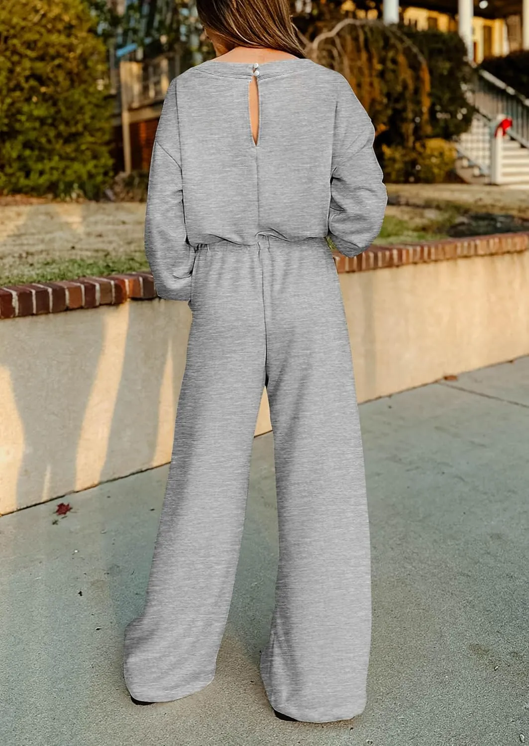 PRETTYGARDEN Women's Fall One Piece Jumpsuits Dressy Casual Long Sleeve Elastic Waist Pockets Wide Leg Long Pants Rompers