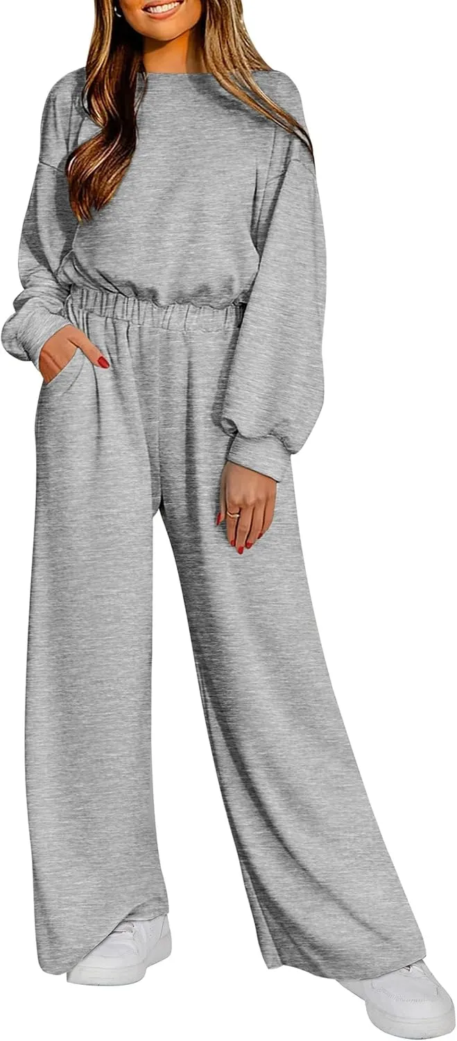 PRETTYGARDEN Women's Fall One Piece Jumpsuits Dressy Casual Long Sleeve Elastic Waist Pockets Wide Leg Long Pants Rompers