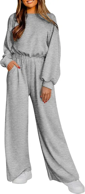 PRETTYGARDEN Women's Fall One Piece Jumpsuits Dressy Casual Long Sleeve Elastic Waist Pockets Wide Leg Long Pants Rompers