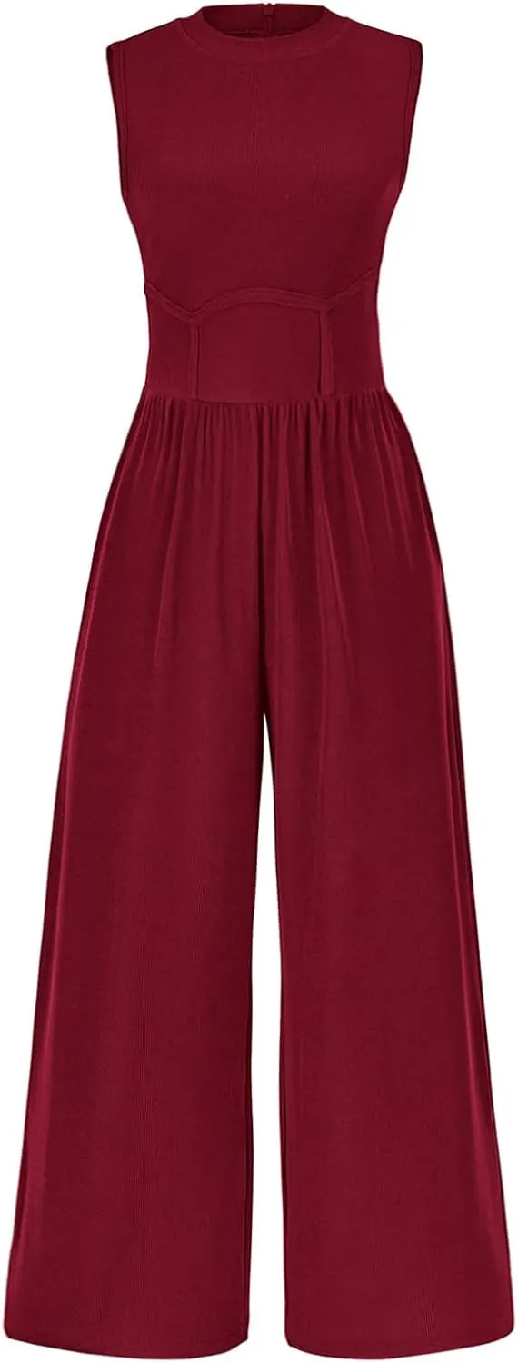 PRETTYGARDEN Women's Summer 2025 Sleeveless One Piece Jumpsuits for Women Dressy Casual Wide Leg Pants Romper with Pockets