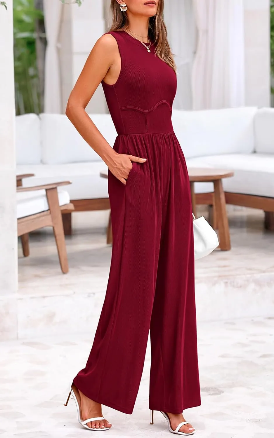 PRETTYGARDEN Women's Summer 2025 Sleeveless One Piece Jumpsuits for Women Dressy Casual Wide Leg Pants Romper with Pockets