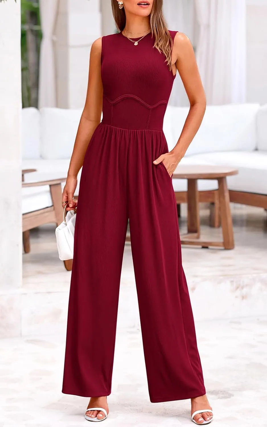 PRETTYGARDEN Women's Summer 2025 Sleeveless One Piece Jumpsuits for Women Dressy Casual Wide Leg Pants Romper with Pockets