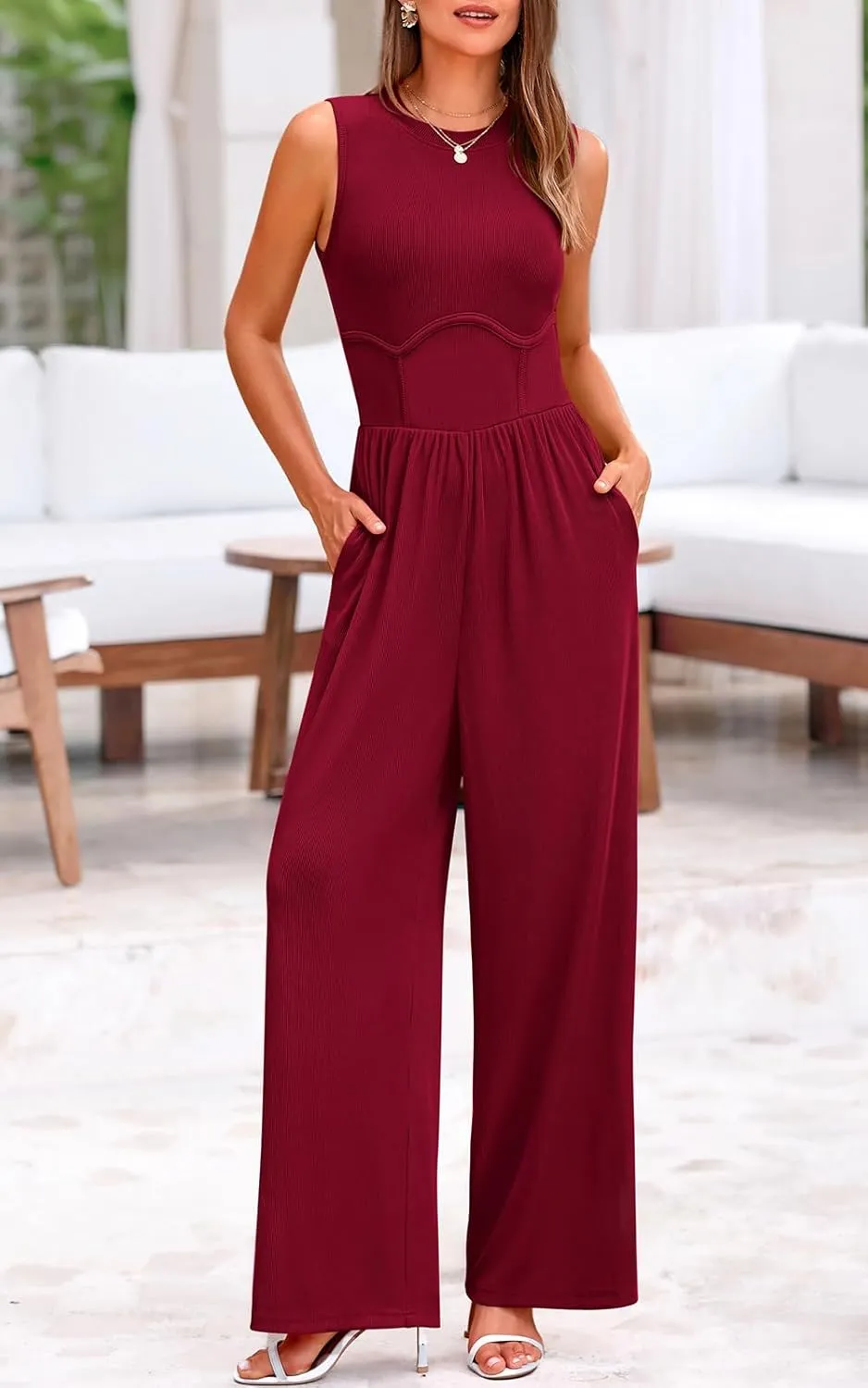 PRETTYGARDEN Women's Summer 2025 Sleeveless One Piece Jumpsuits for Women Dressy Casual Wide Leg Pants Romper with Pockets