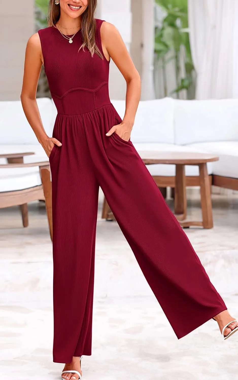 PRETTYGARDEN Women's Summer 2025 Sleeveless One Piece Jumpsuits for Women Dressy Casual Wide Leg Pants Romper with Pockets