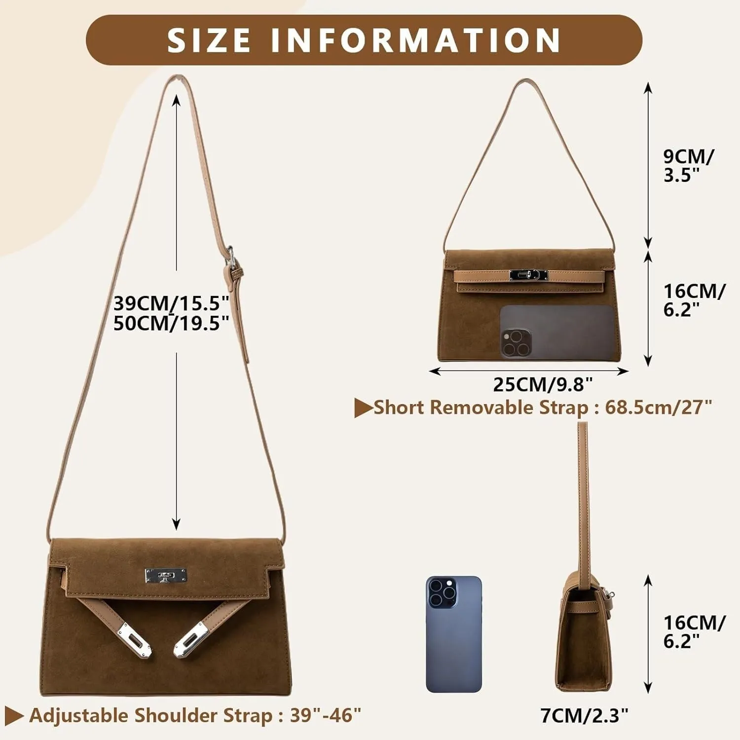 PU Suede Shoulder Bag for Women, Small Crossbody Purse, Ladies Tote Handbag with Shoulder Strap