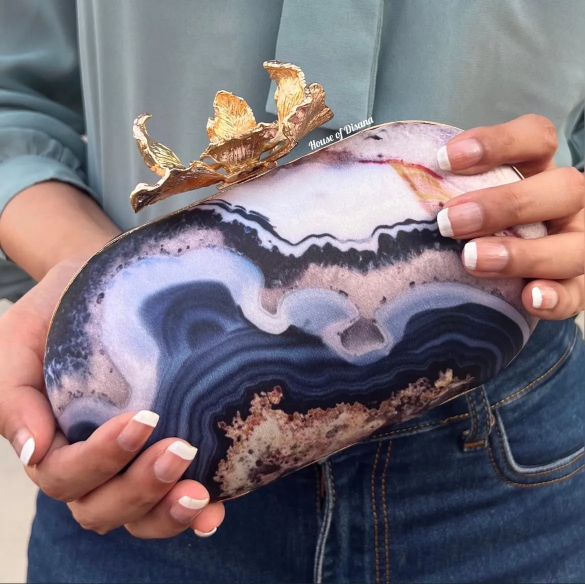 Purple Ocean Printed Clutch Handbags With Detachable Chain Shoulder Bag Crossbody Bag for Party Wedding Prom