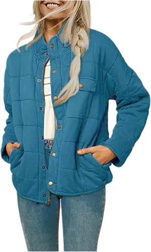 Quilted Jackets for Women Baggy Lightweight Zip up Coat Padded Warm Winter Down Overcoat with Pockets Casual Outwear