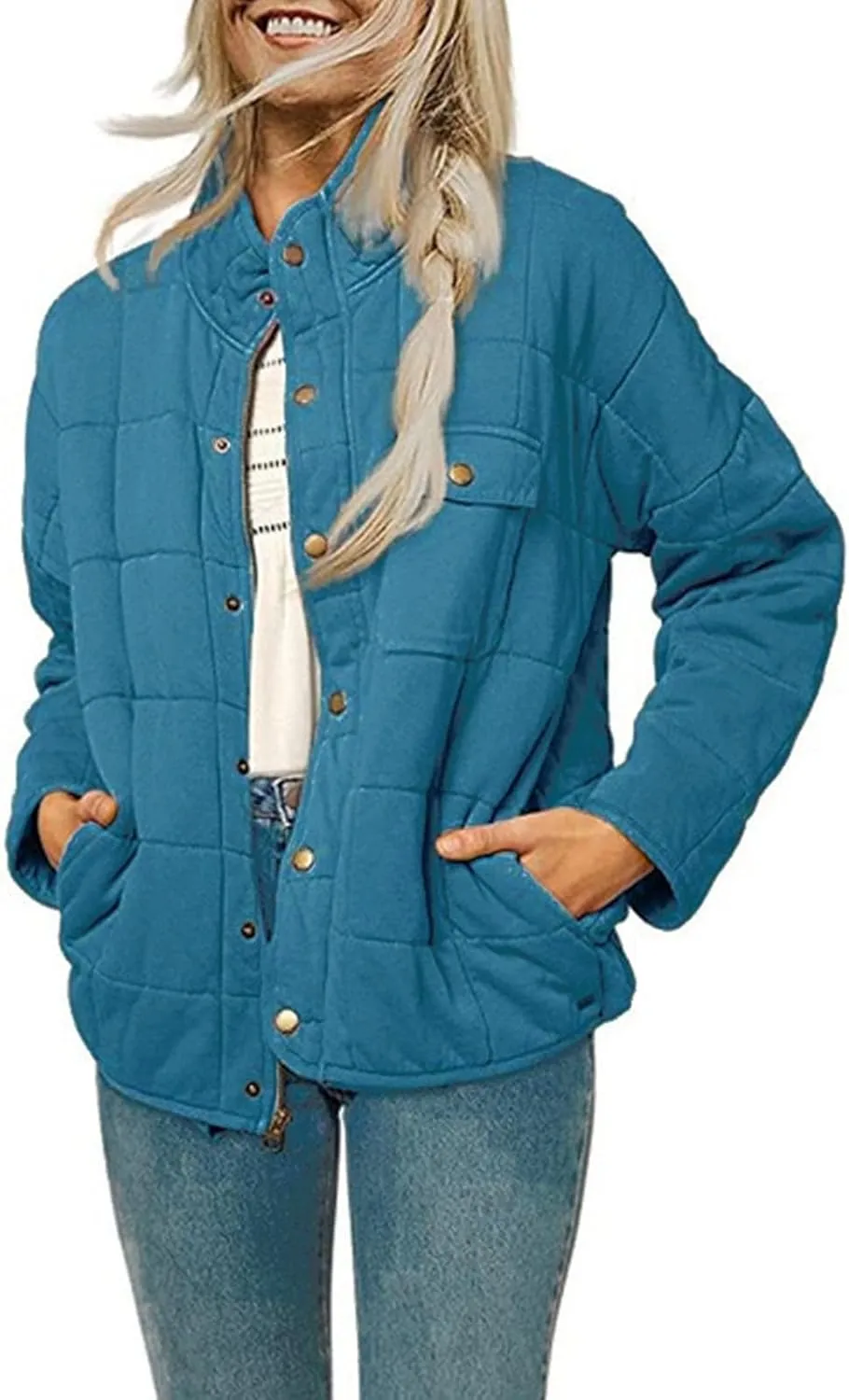 Quilted Jackets for Women Baggy Lightweight Zip up Coat Padded Warm Winter Down Overcoat with Pockets Casual Outwear