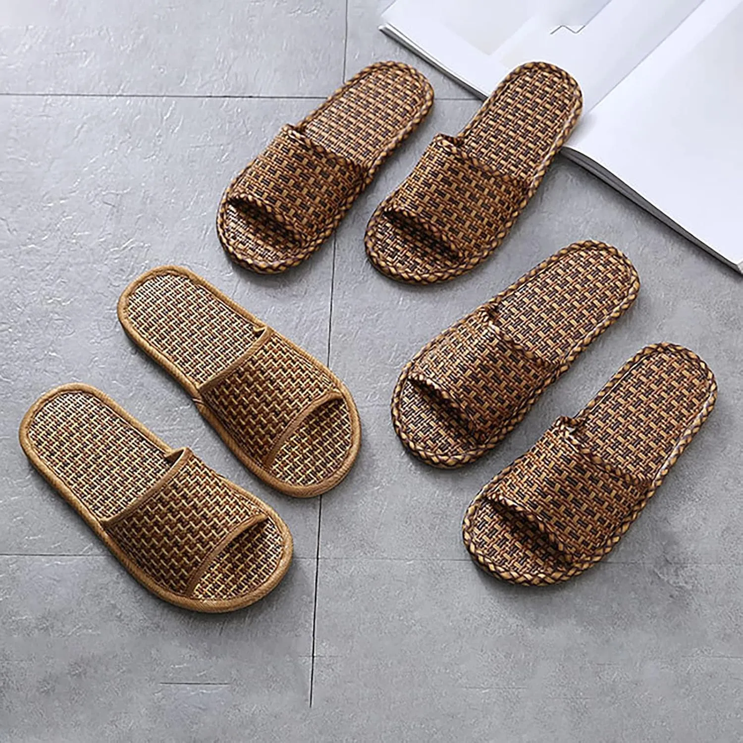 Rattan Woven Slides for Women Men, Straw Home Slippers for Indoor Open Toe Home Shower Pool Slippers Bathroom
