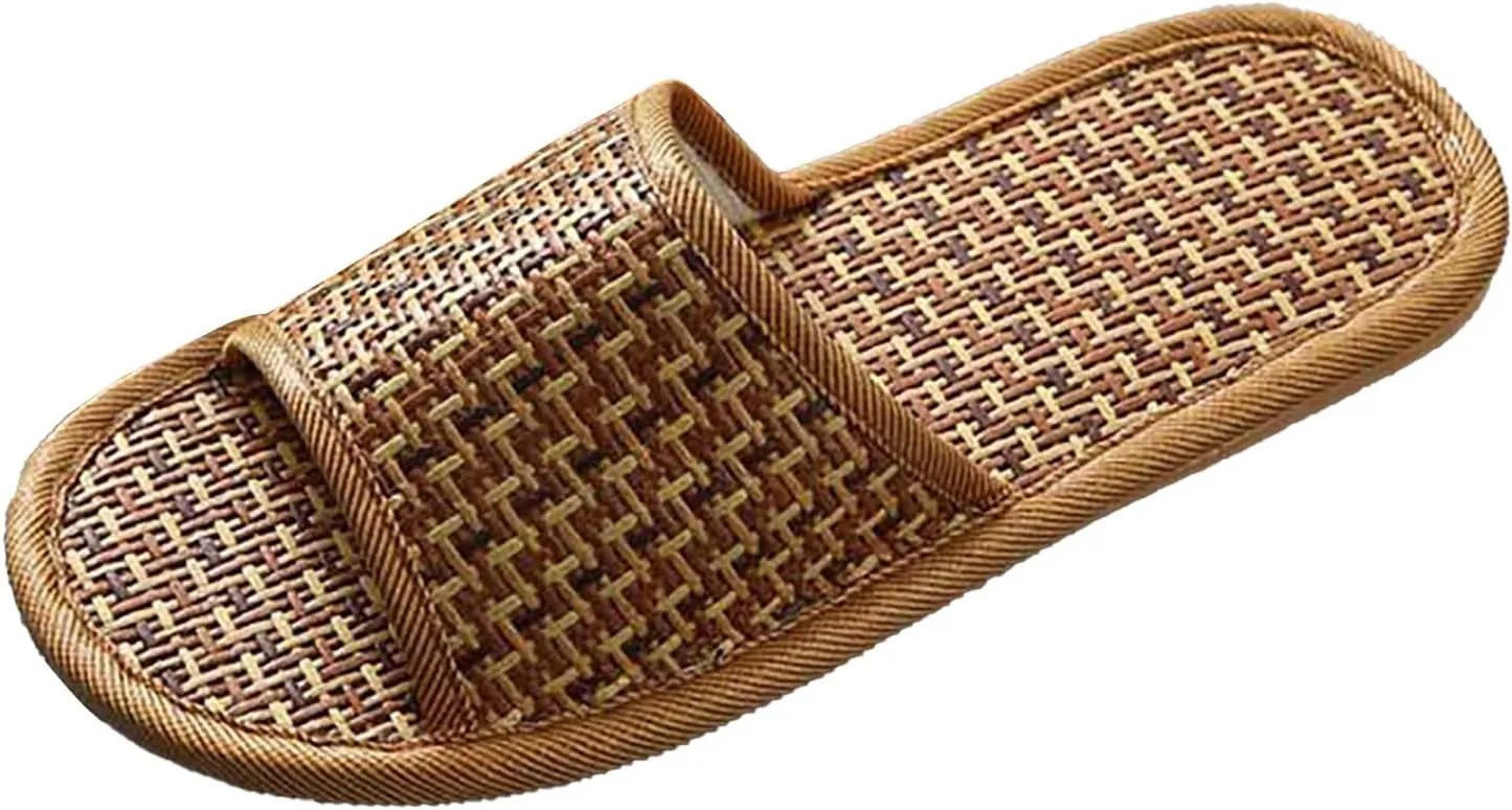 Rattan Woven Slides for Women Men, Straw Home Slippers for Indoor Open Toe Home Shower Pool Slippers Bathroom