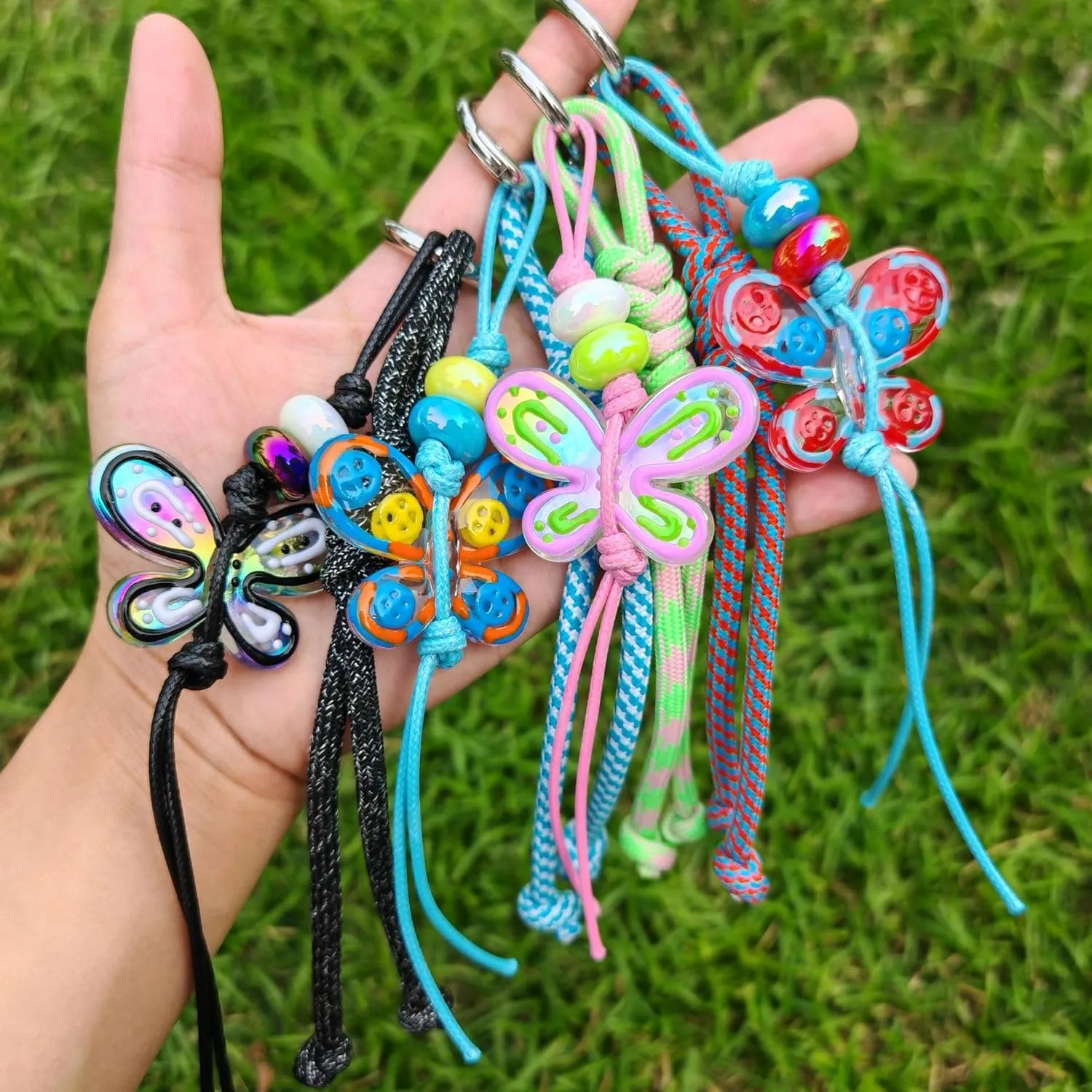 RICHTRUE Butterfly Beads Pearl Bow Bag Charms Aesthetic Purse Charms for Handbags Kawaii Keychain Cute Y2k Accessories