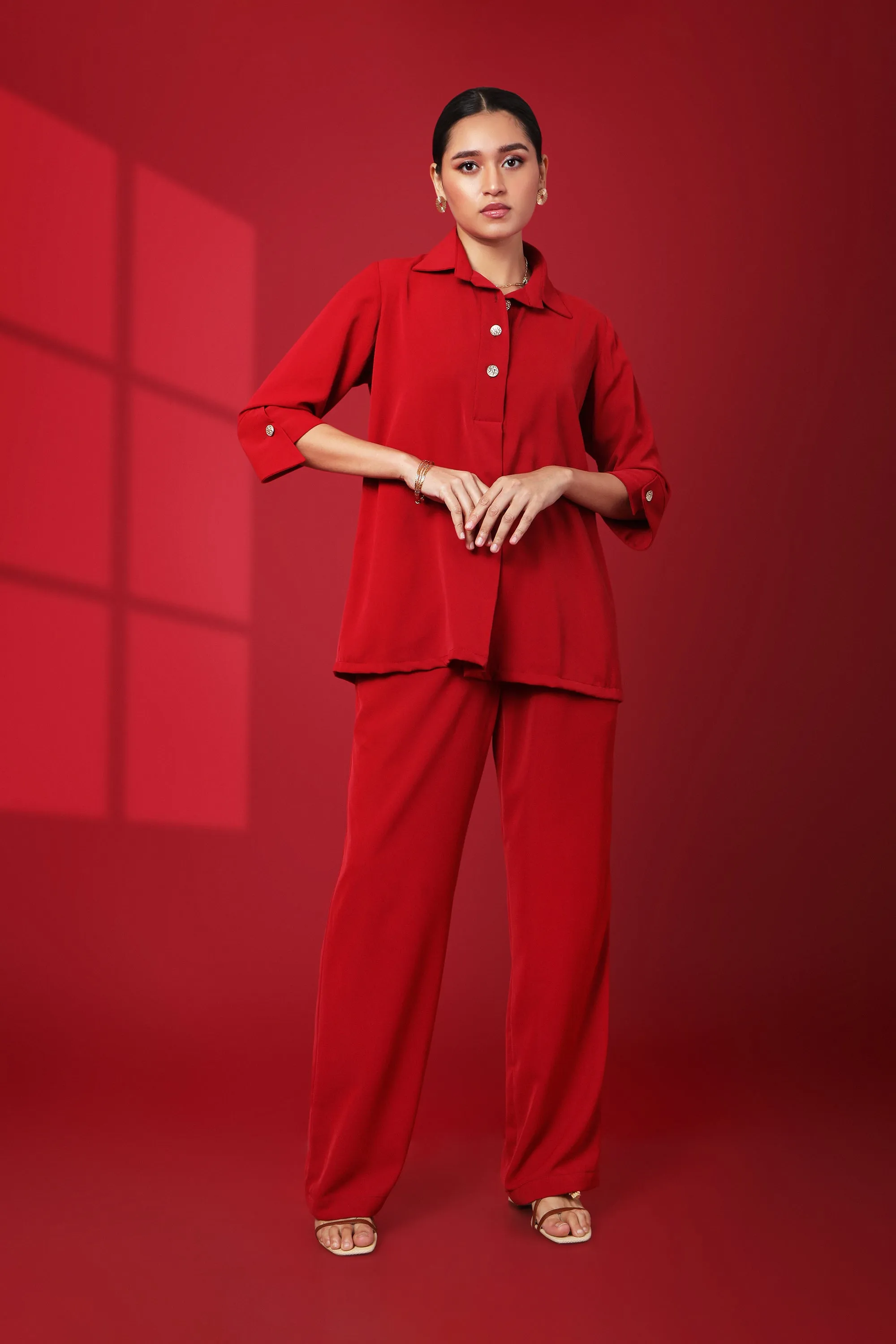 Rouge Solid Crimson Tailored Top