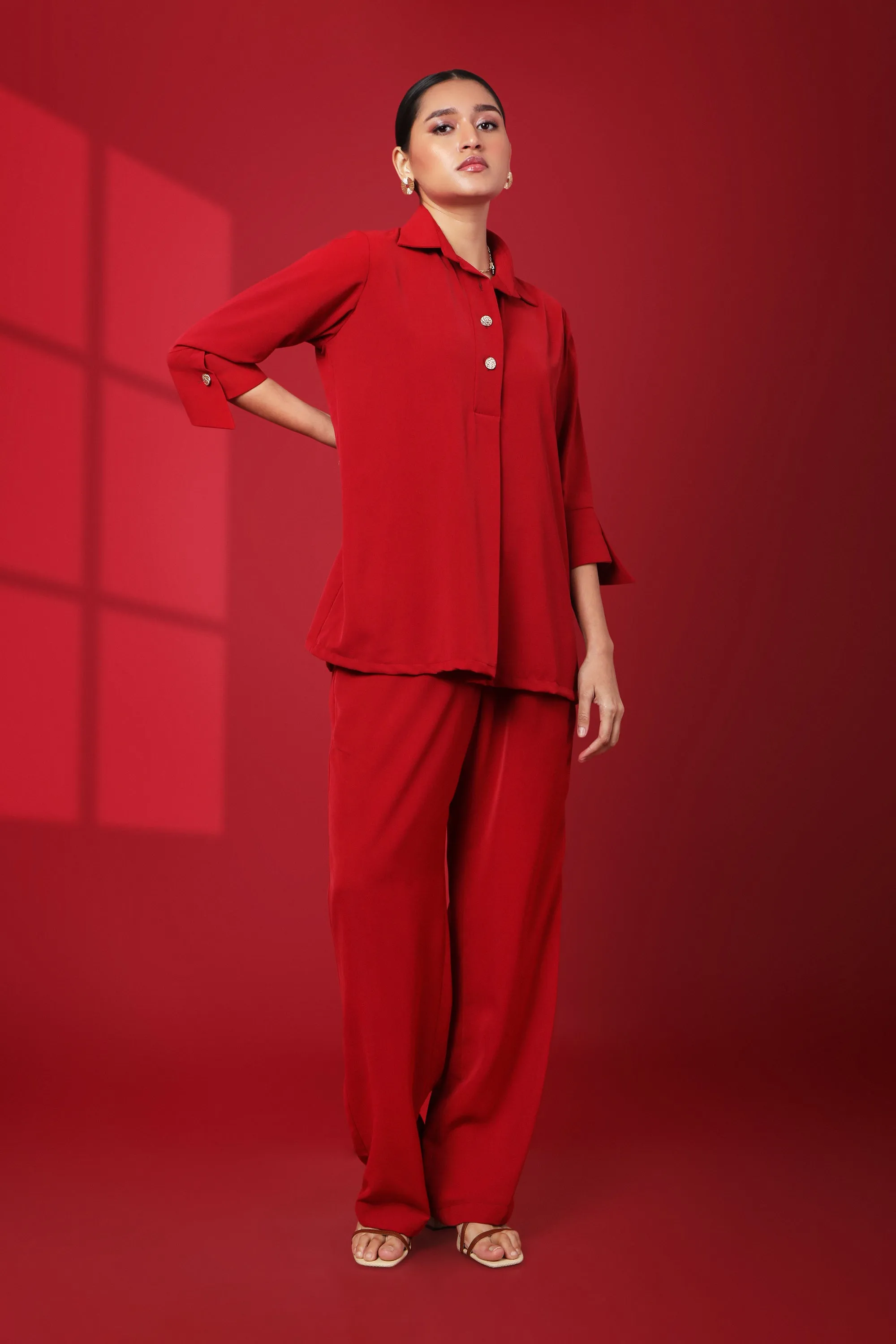 Rouge Solid Crimson Tailored Top