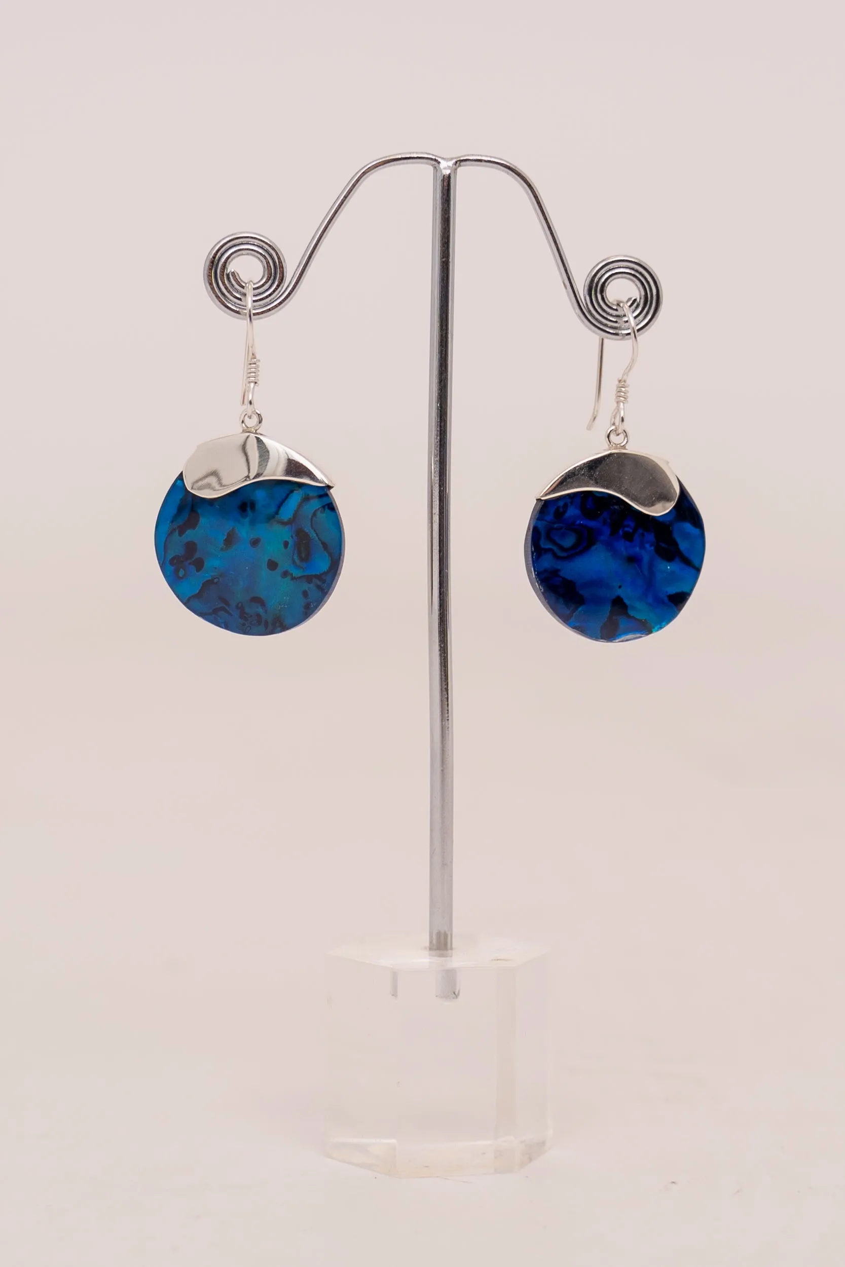 Round Blue Shell Earrings - Style A