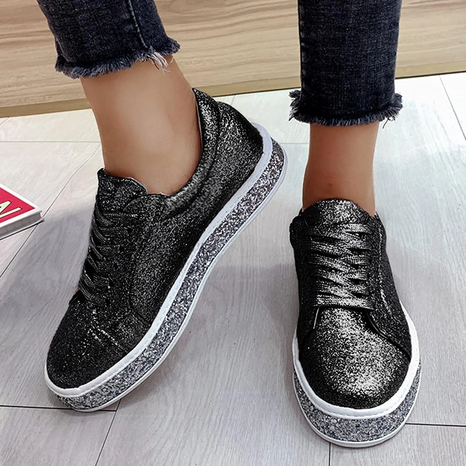 SBGMoSJ White Sneakers for Women Slip On Womens Black Tennis Shoes Slip Ons Casual Shoes for Women Sneakers White Sneakers for Women Wide Toe Box Zapato Ortopedico para Mujer Negro