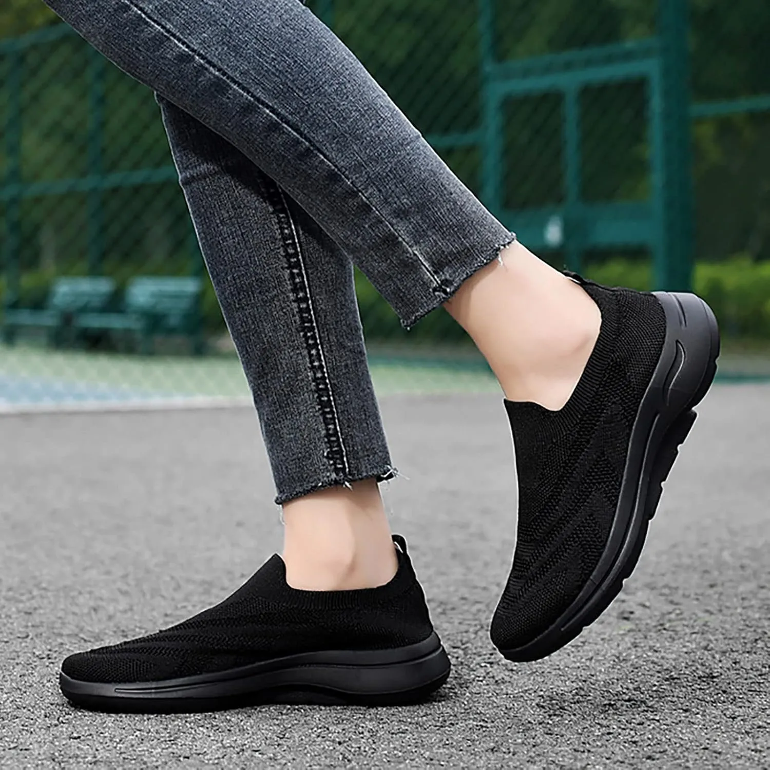 SBGMoSJ Womens Walking Shoes Slip On Comfy Shoes for Women Walking Black Gym Shoes Women Slip Ons Glitter Wedge Sneakers for Women Dressy Women Slip On Tennis Shoes Size 10